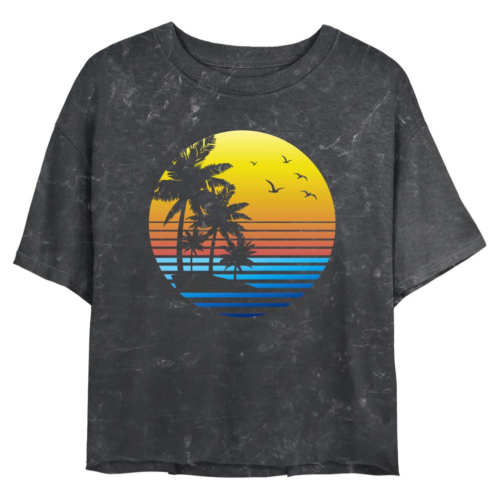 Lost Gods Sunset Women's Mineral Wash Short Sleeve Crop T-Shirt | Vintage Graphic Tee | Soft Cotton Casual Top for Summer Outfits, Beach Wear & Festival Fashion