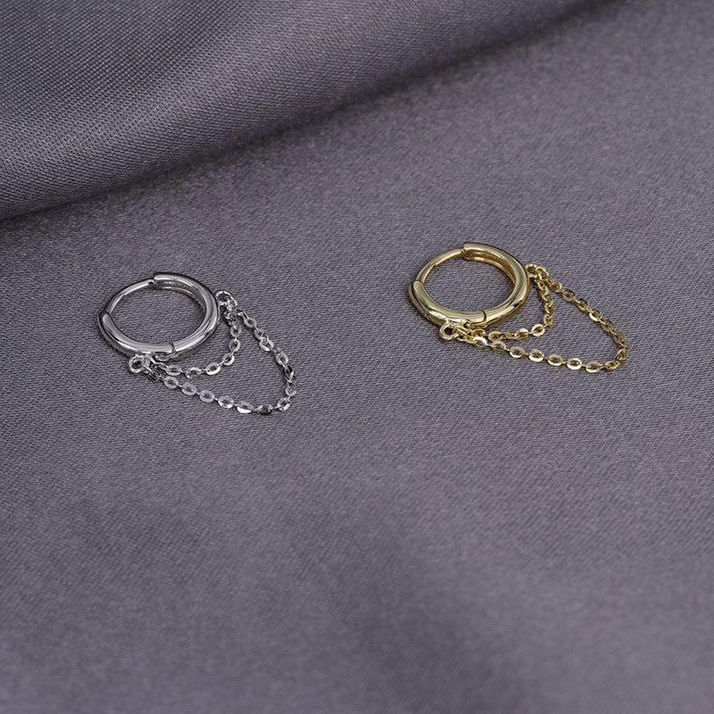 S925 Silver Cartilage Hoop Earrings with Gold Tassel & Chain Design - Trendy Minimalist Ear Cuff for Women | Perfect for Daily Wear, Parties & Gifts | HSPJ501