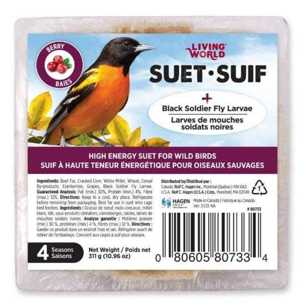Living World Wild Bird Suet with Berries - High Energy Bird Food for Woodpeckers, Chickadees & Wild Birds - Perfect for Backyard Bird Feeders & Winter Feeding