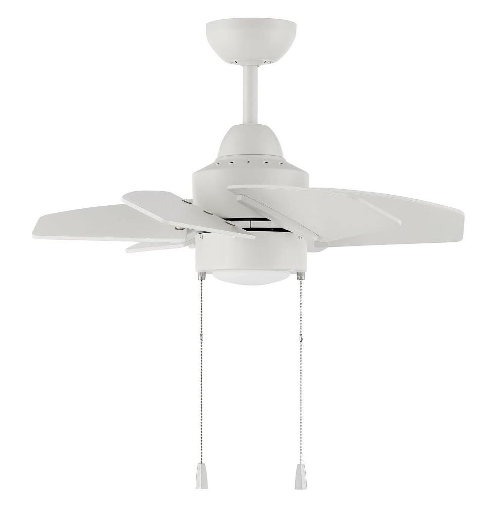 Craftmade PPT24W6 Propel II 24 Inch Indoor Outdoor Ceiling Fan with LED Light & Pull Chain - 6 ABS Blades, White - Perfect for Bedroom, Living Room, Patio and Damp Locations