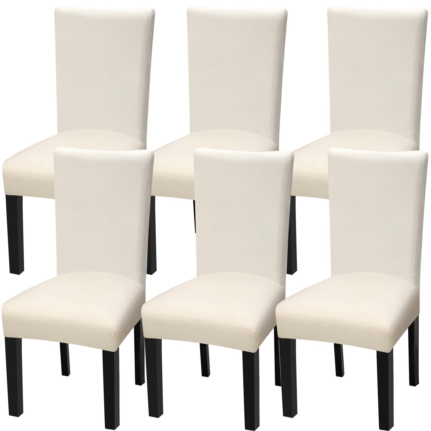 Stretch Spandex Dining Chair Covers - Washable & Removable Parson Chair Slipcovers for Kitchen, Dining Room & Office - Beige Light (Set of 6) - Protect & Decorate Your Chairs