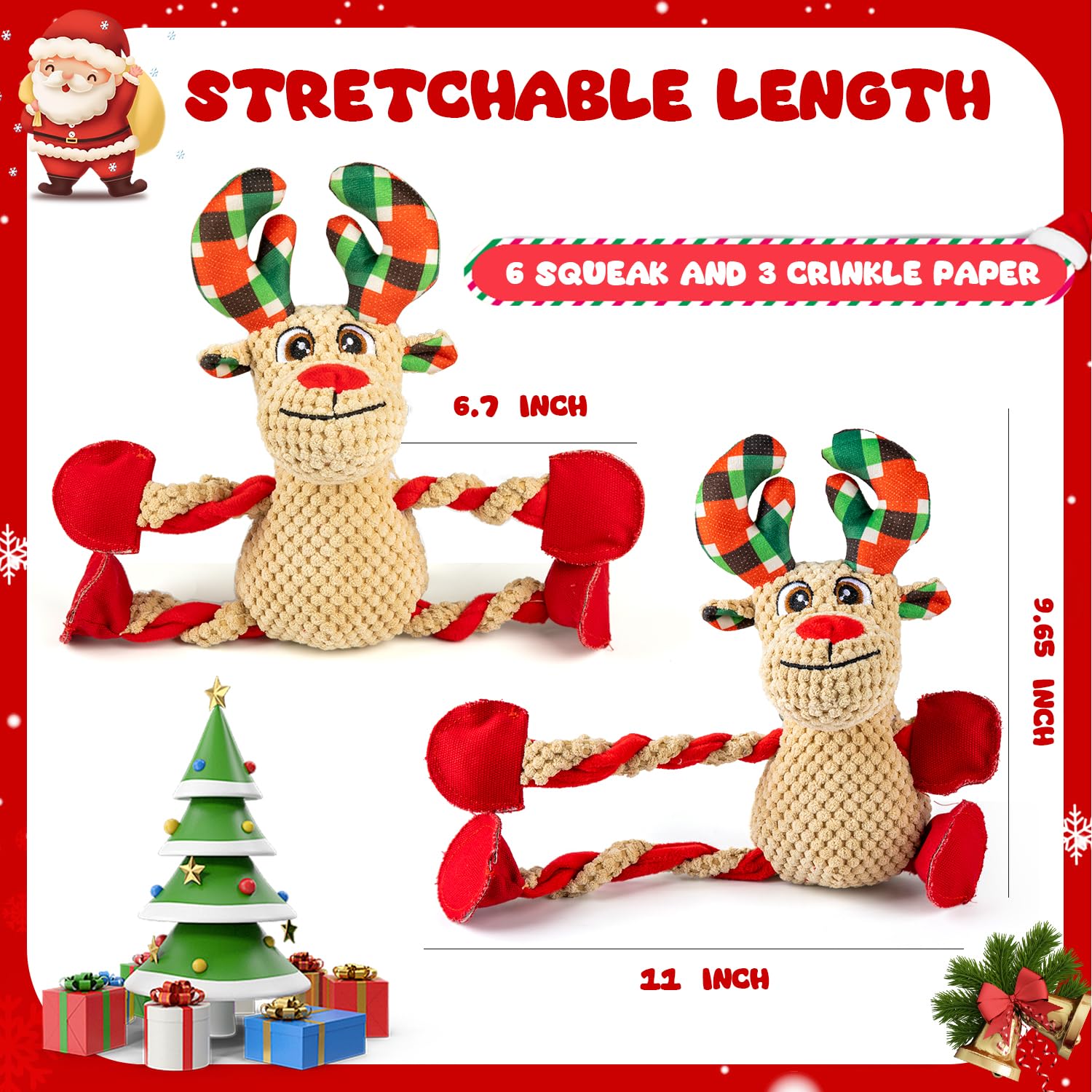 Christmas Squeaker Dog Toys - Interactive & Durable Reindeer Plush Chew Toys for Puppies, Small, Medium & Large Dogs - Perfect for Holiday Playtime, Training & Birthday Gifts