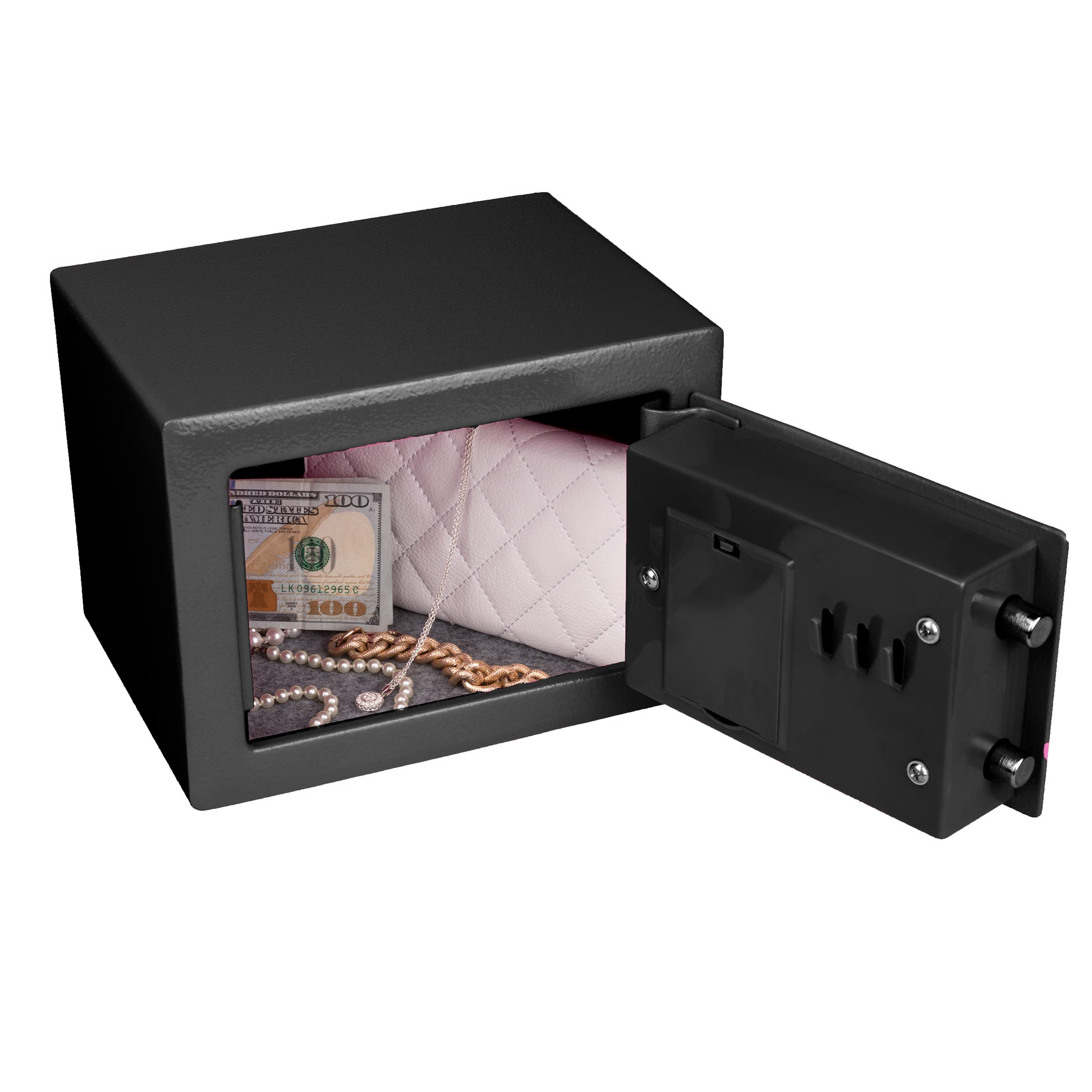 Stalwart Digital Security Box - Compact Steel Safe with Electronic Keypad & Combination Lock - Portable Money Safe for Cash, Jewelry & Valuables - Ideal for Home, Office or Travel Use (Black)