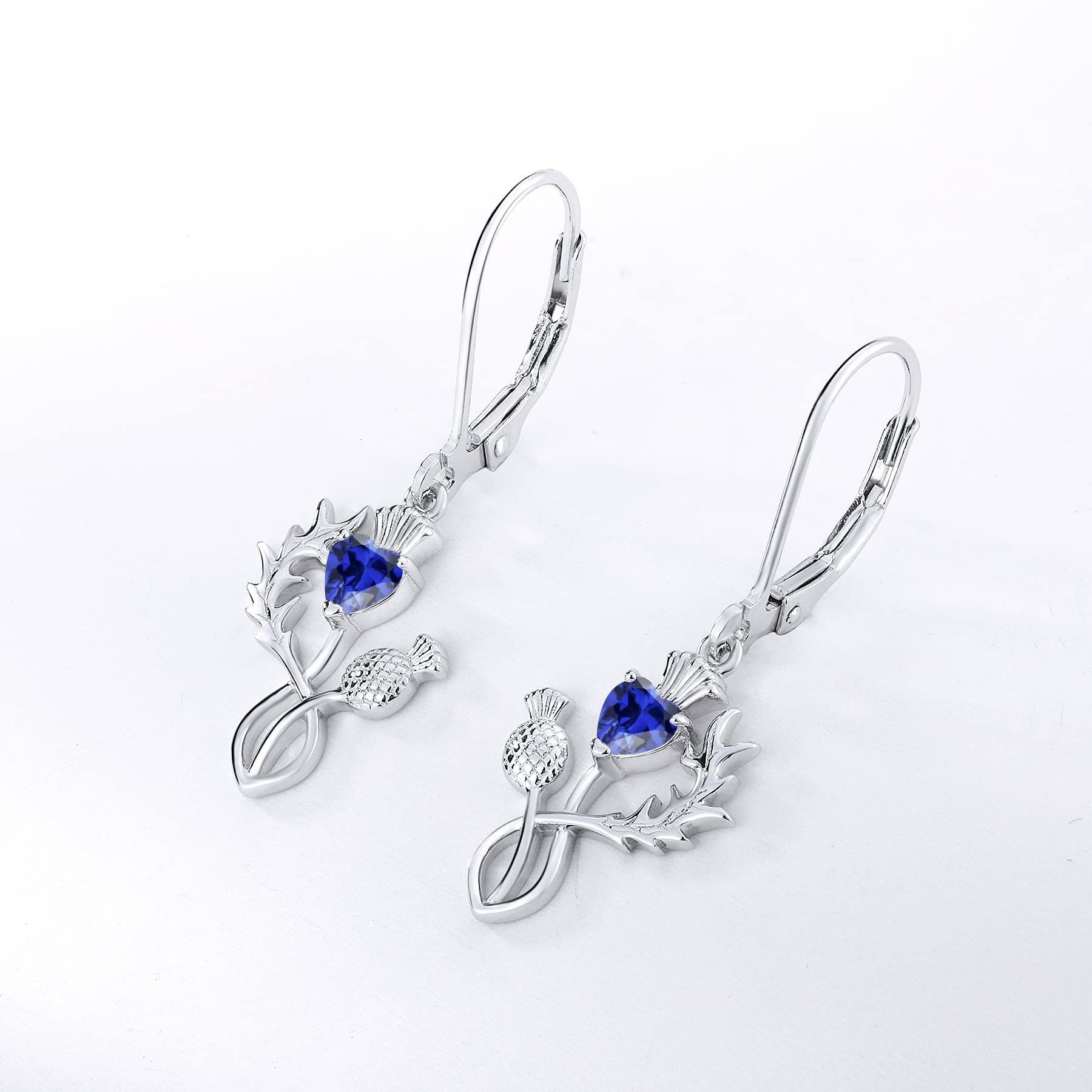JO WISDOM Scottish Thistle Earrings - 925 Sterling Silver Scotland Flower Heart Outlander Drop Dangle Earrings with 3A CZ Birthstone, Women's Celtic Jewelry for Weddings, Parties & Everyday Wear
