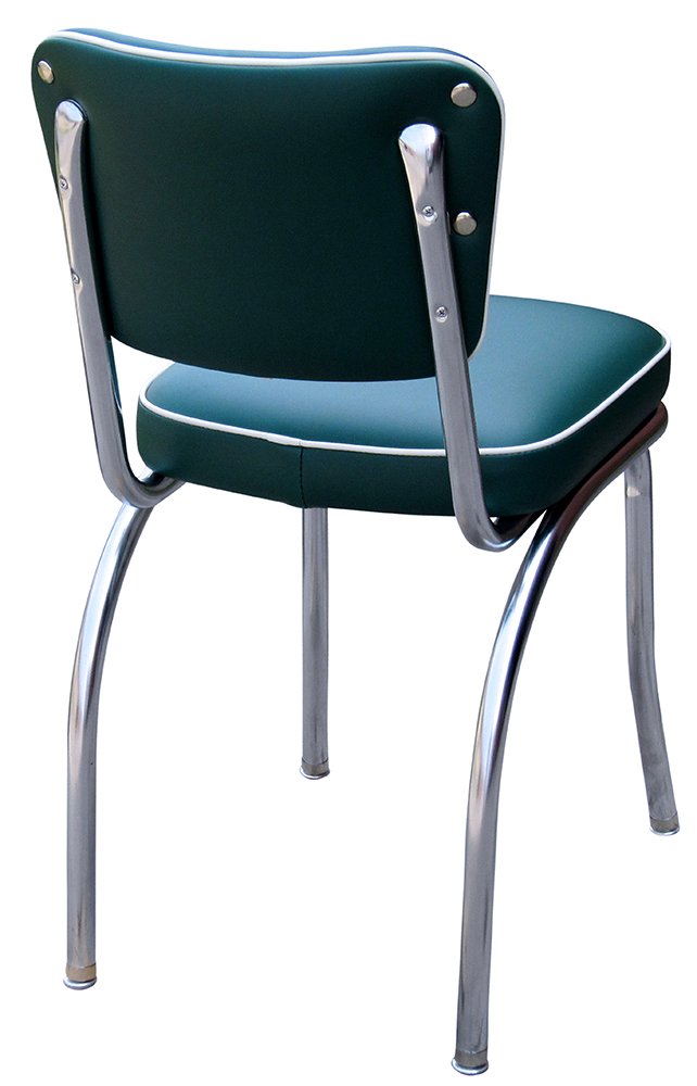 Vintage Style Chrome Diner Chair with Button Tufted Back & Cushioned Box Seat - Retro Green Metal Kitchen Chair for Home, Cafe & Restaurant (Set of 2) - Perfect for Breakfast Nooks, Kitchen Islands & Retro Dining Areas