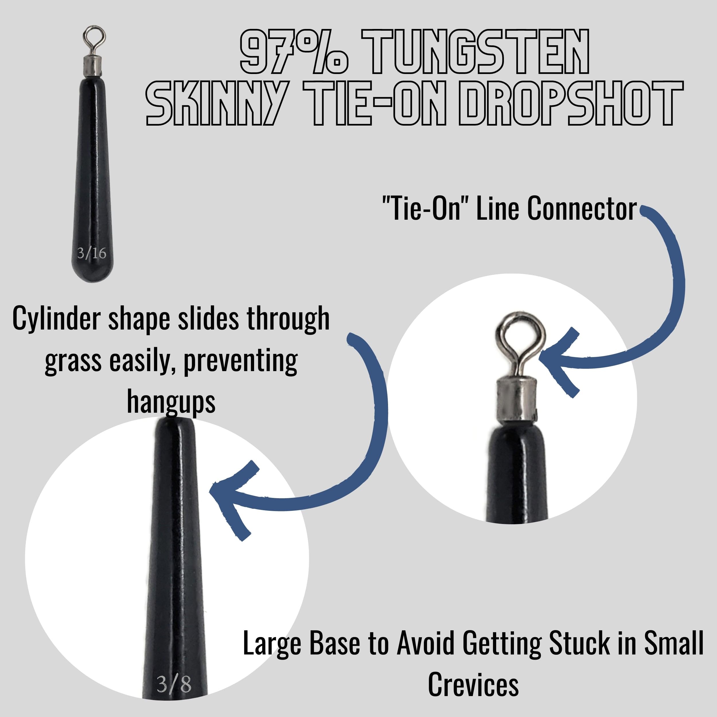 Reaction Tackle Tungsten Drop Shot Weights - Premium Fishing Sinkers for Bass & Walleye | Skinny Dropshot Weights with Size Stamped for Freshwater & Saltwater Fishing | Perfect for Finesse Fishing, Drop Shot Rigs & Light Tackle Applications