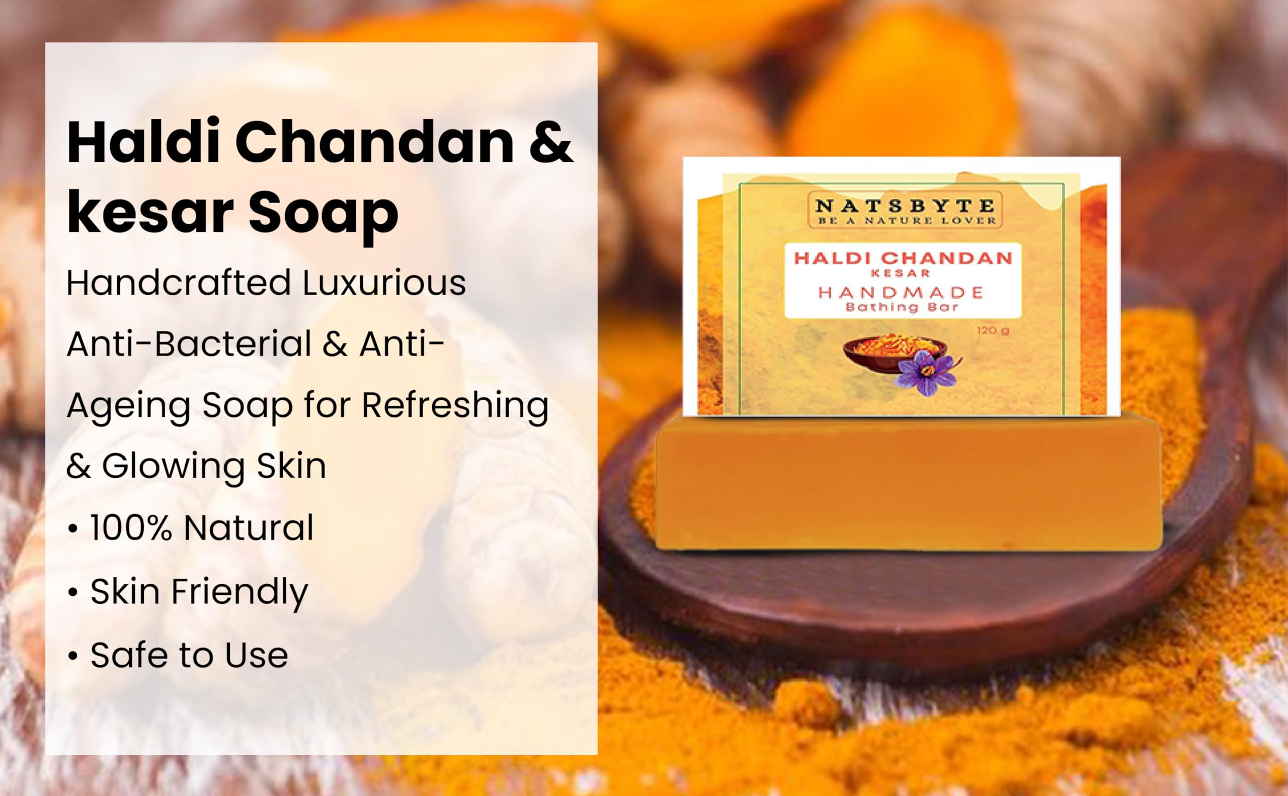 NATSBYTE Handmade Haldi Chandan Kesar Soap | Vitamin E | Paraben-Free | for All Skin Types | Pack of 3 | Daily Skincare & Bath