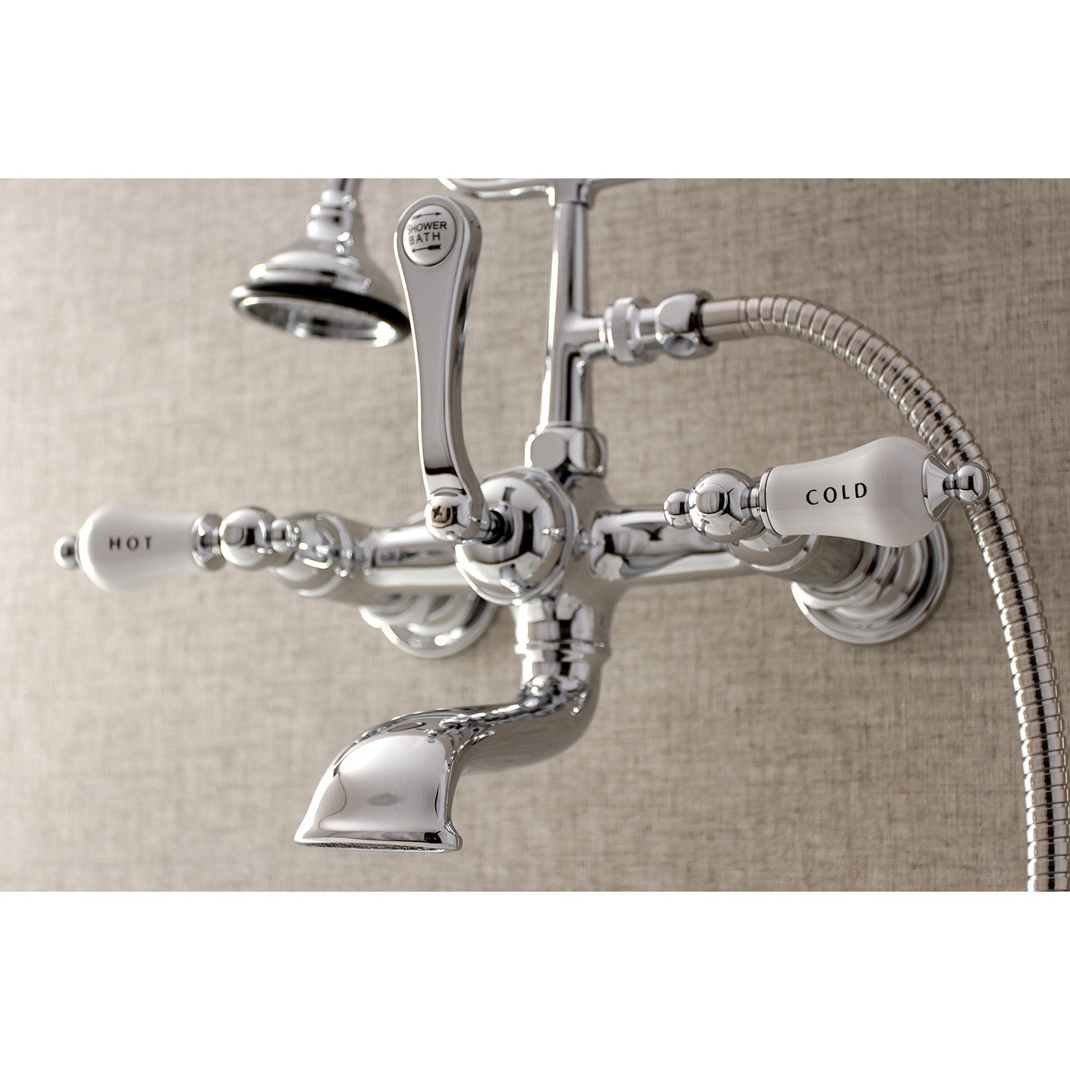 Vintage Clawfoot Tub Faucet with Hand Shower - 3 Handle 2 Hole Wall Mount Bathroom Fixture in Polished Chrome - Perfect for Antique & Classic Bathroom Renovations
