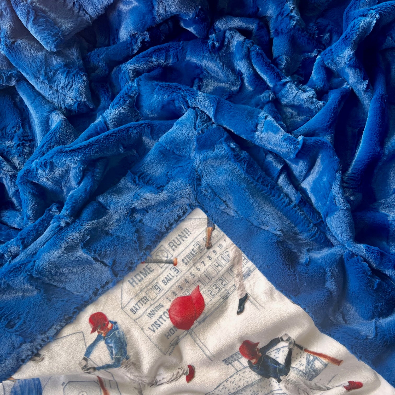 Premium Baseball Print Luxe Royal Blue Minky Blanket 53x60 - Soft & Cozy Throw for Sports Fans, Bedroom Decor, and Game Day Comfort