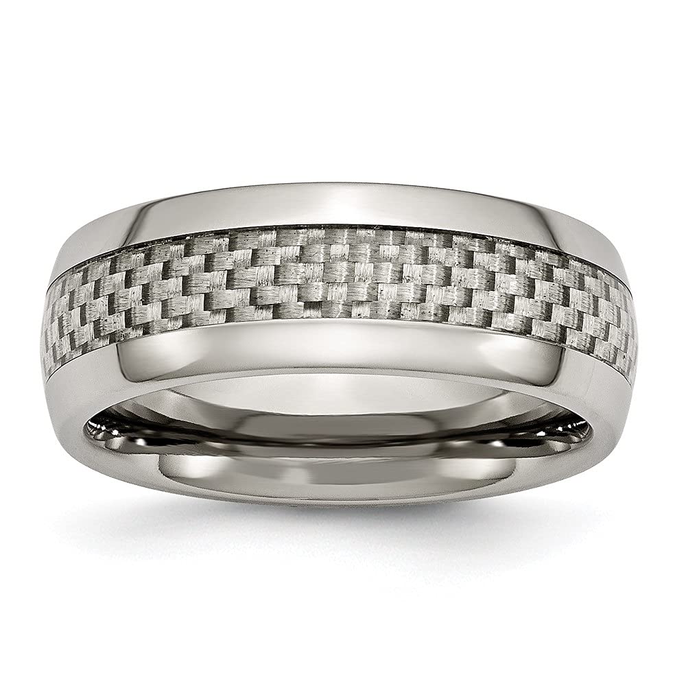 Premium Titanium Wedding Band Ring for Men - 8mm Polished Grey with Carbon Fiber Inlay - Durable & Comfortable for Daily Wear, Anniversary Gifts & Special Occasions