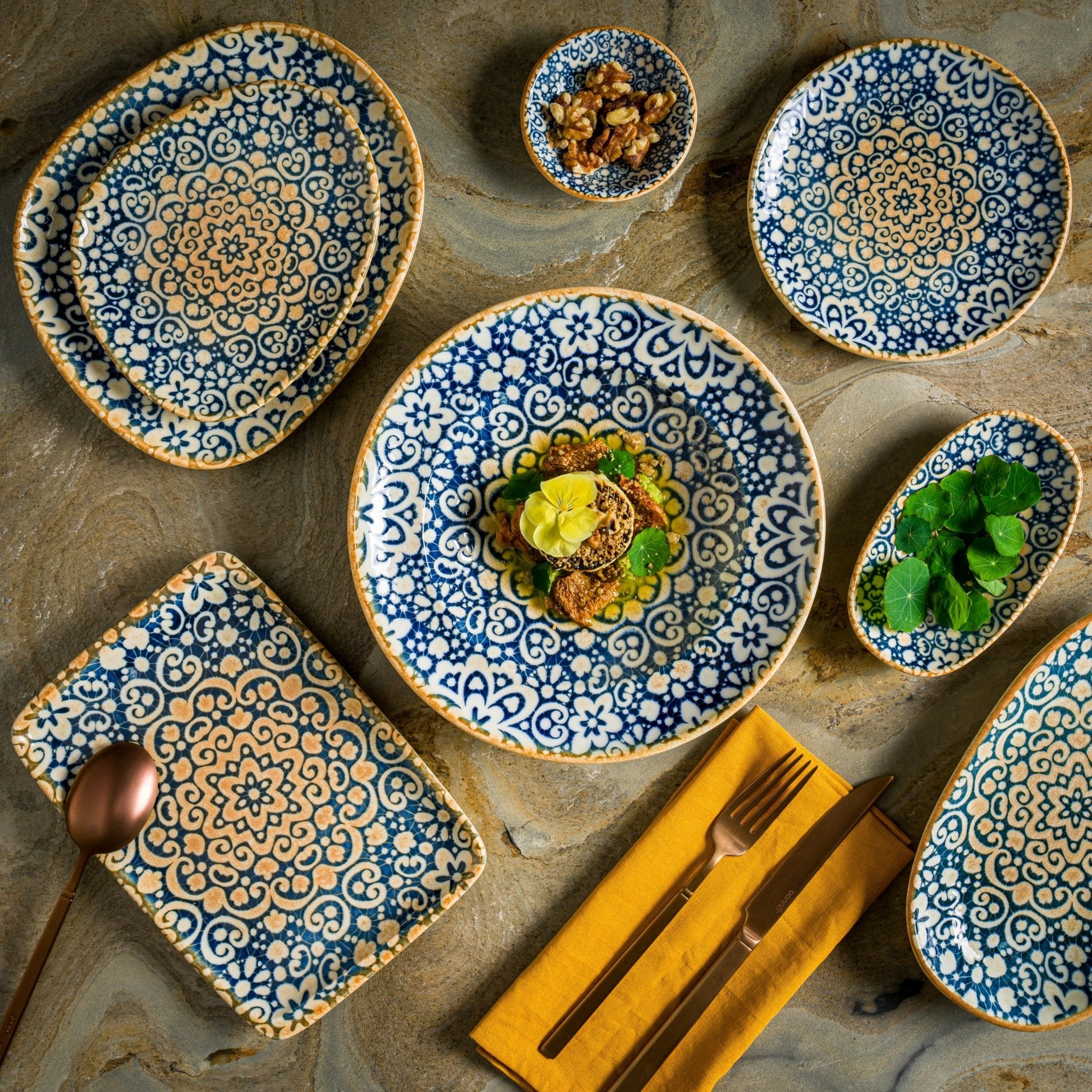 Alhambra 24-Piece Dinnerware Set - Porcelain Plates, Bowls & Mugs - Elegant Medium Tableware for Family Dinners & Entertaining Guests