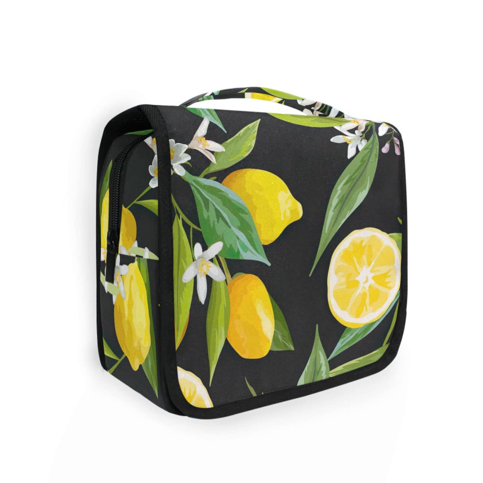 Yellow Lemon Print Hanging Toiletry Bag - Waterproof Travel Cosmetic Organizer for Women & Men - Perfect for Bathroom, Gym, Camping & Vacation Trips