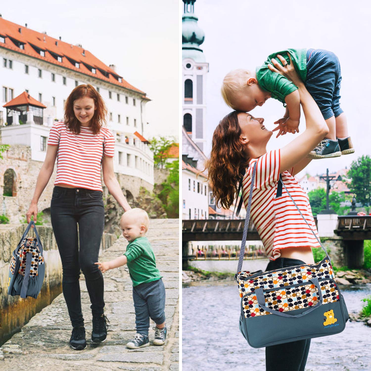 **Premium Diaper Bag Tote for Boys & Girls - 5-Piece Set with Large Tote, Insulated Food Bag, Bottle Holder & Changing Pad - Adjustable Shoulder Straps - Perfect for Travel, Daycare & Family Outings**
