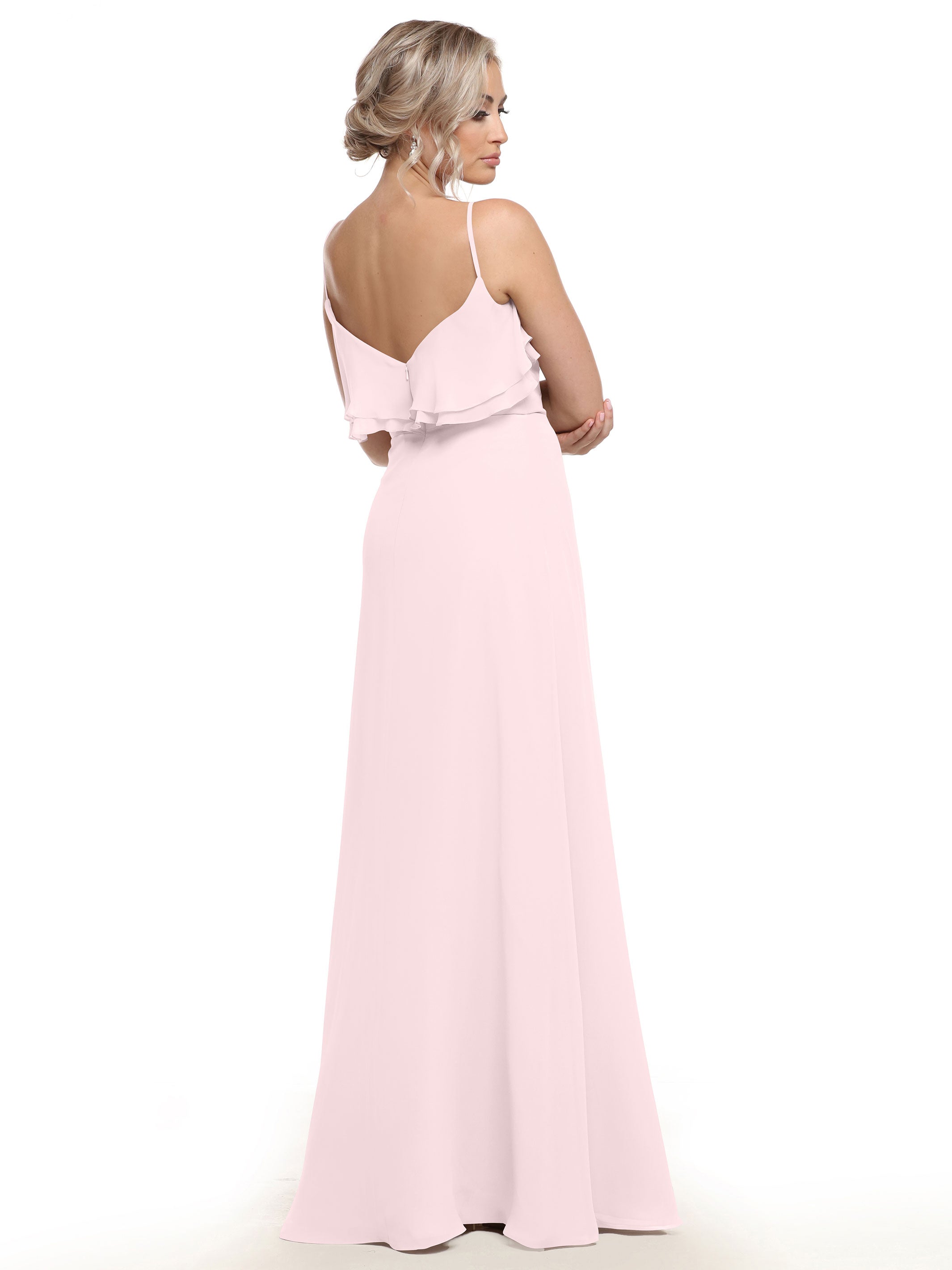 Elegant 80146 Sheath Chiffon Bridesmaid Dress with Ruffled Neckline - Perfect for Weddings, Formal Events & Special Occasions