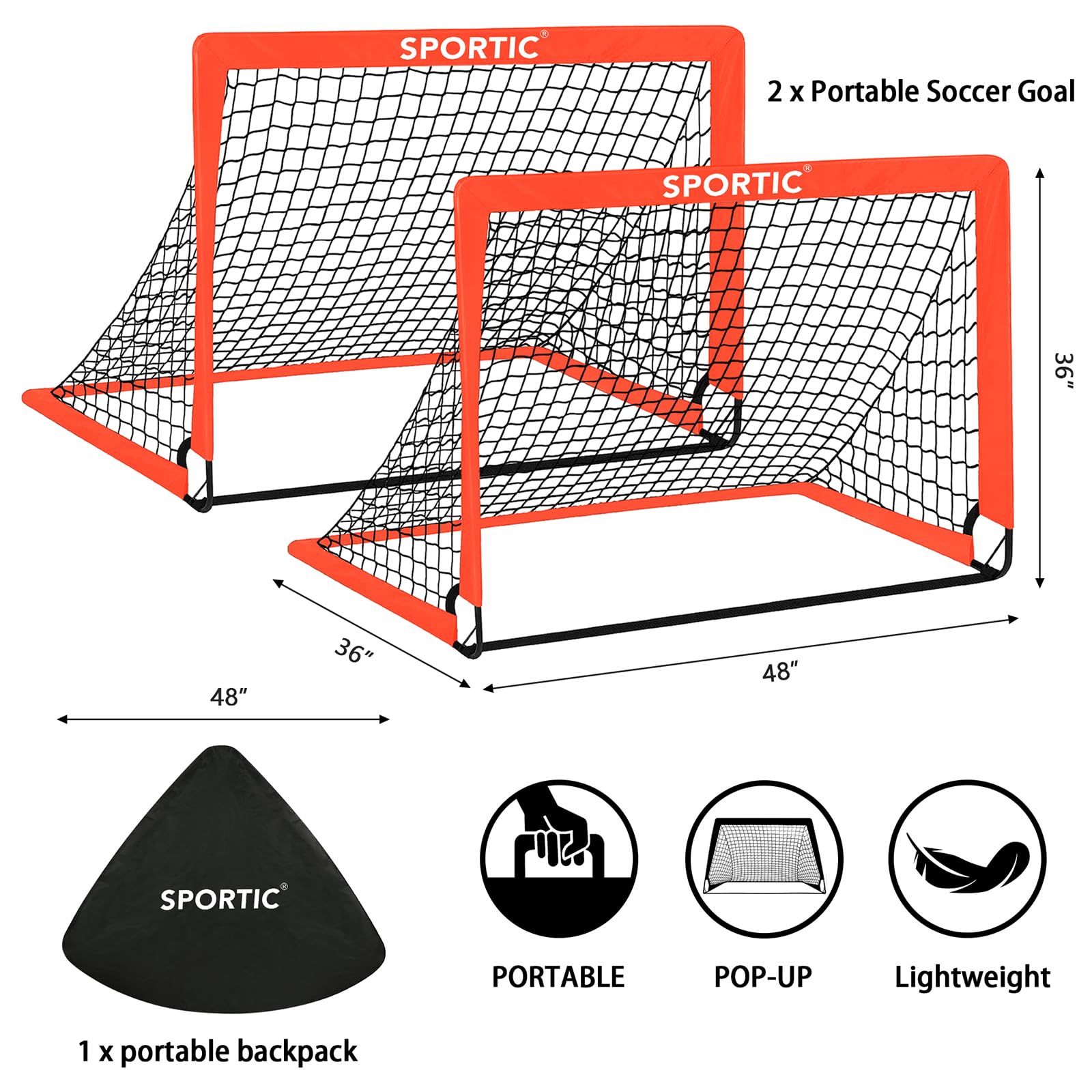 2 Pack 4' x 3' Portable Soccer Goal Net Set - Pop Up Kids Practice Soccer Goals for Indoor & Outdoor Use with Carrying Bag & Ground Pegs - Perfect for Backyard, Field, Court, Training & Youth Soccer Games