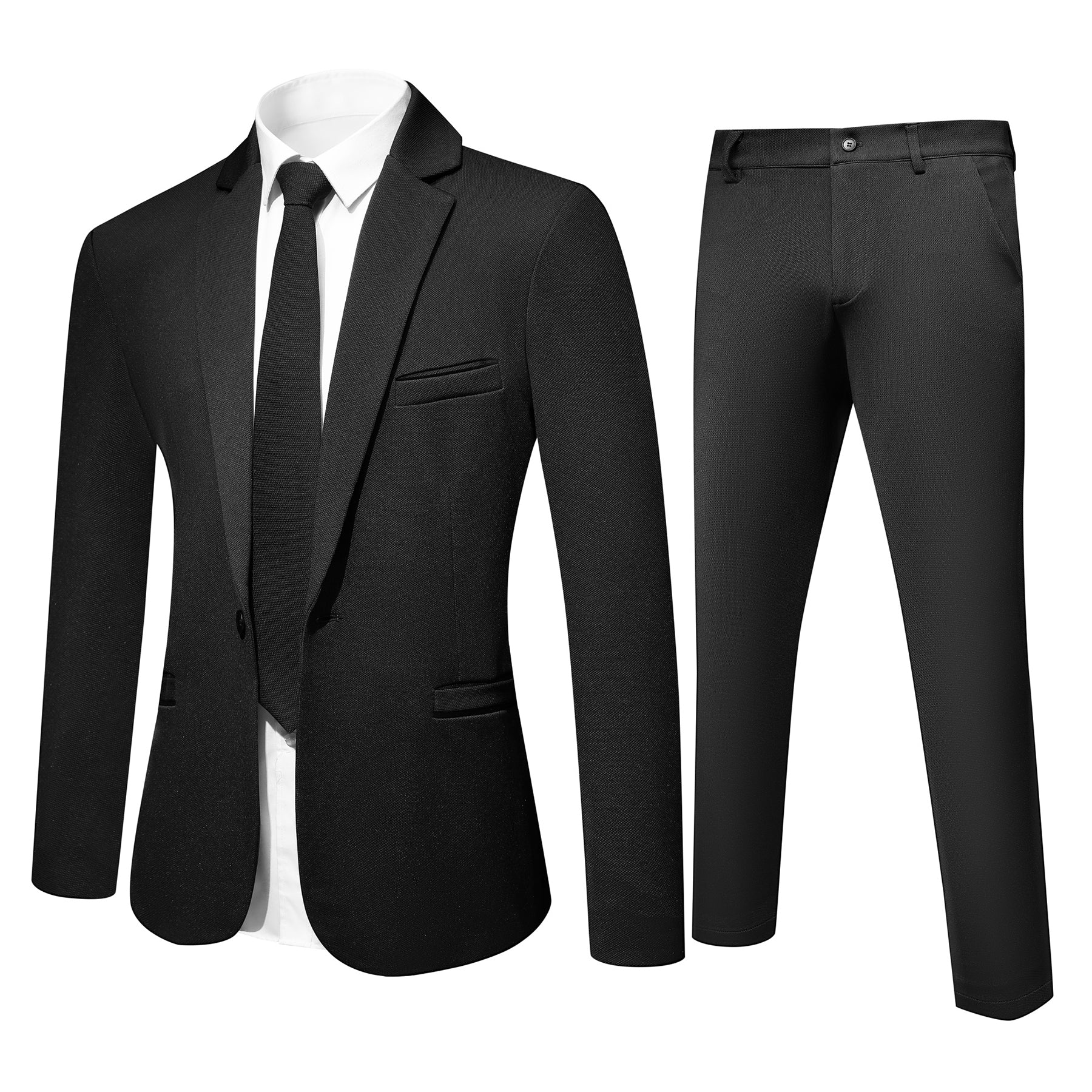 2 Piece Men's Slim Fit Single Breasted Suit - Black Formal Business Attire for Weddings, Interviews & Office Wear