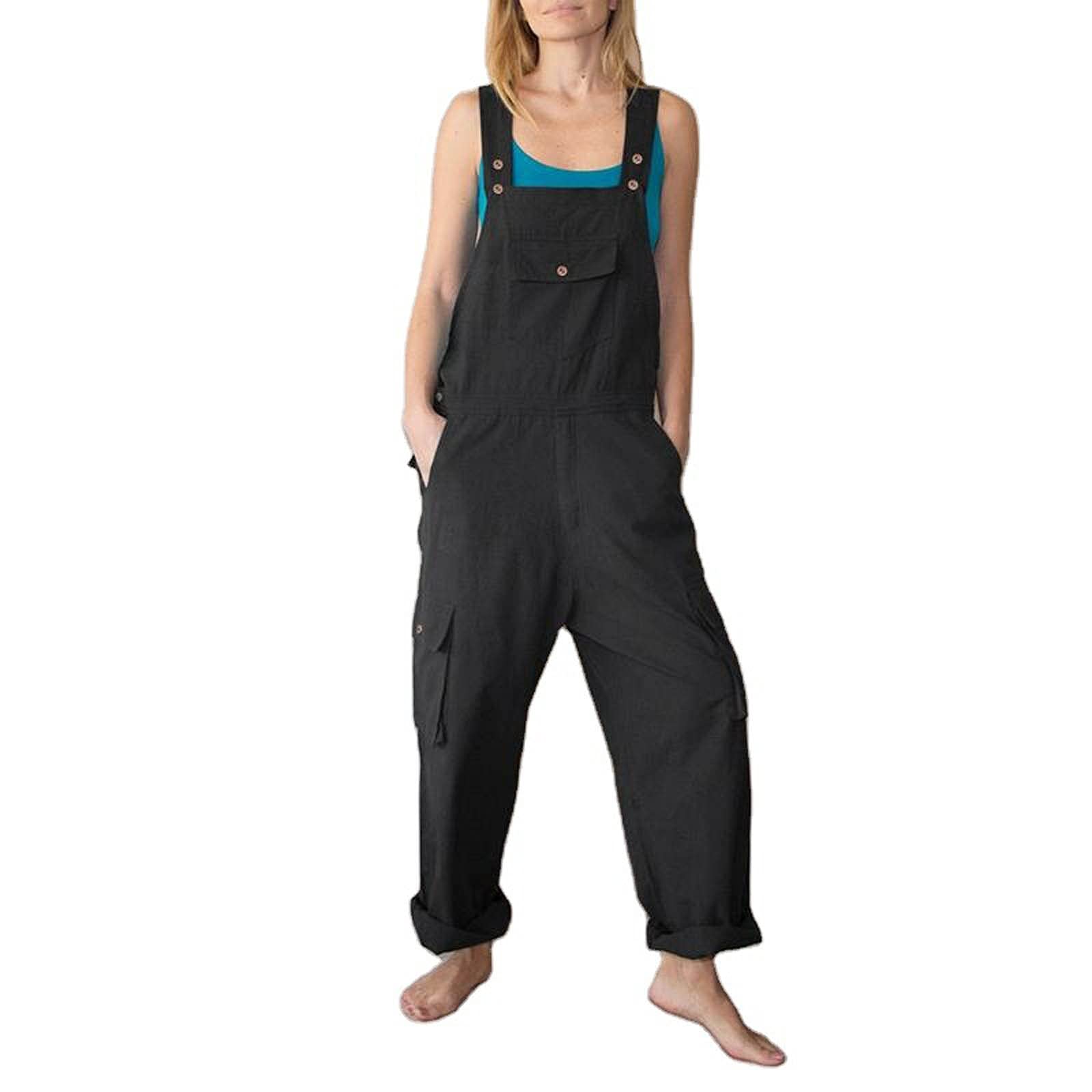 Women's Casual Baggy Overalls Jumpsuit with Pockets - Solid Color Loose Bib Overalls Cargo Pants Wide Leg Plus Size - Perfect for Work, Outdoor Activities & Streetwear Fashion