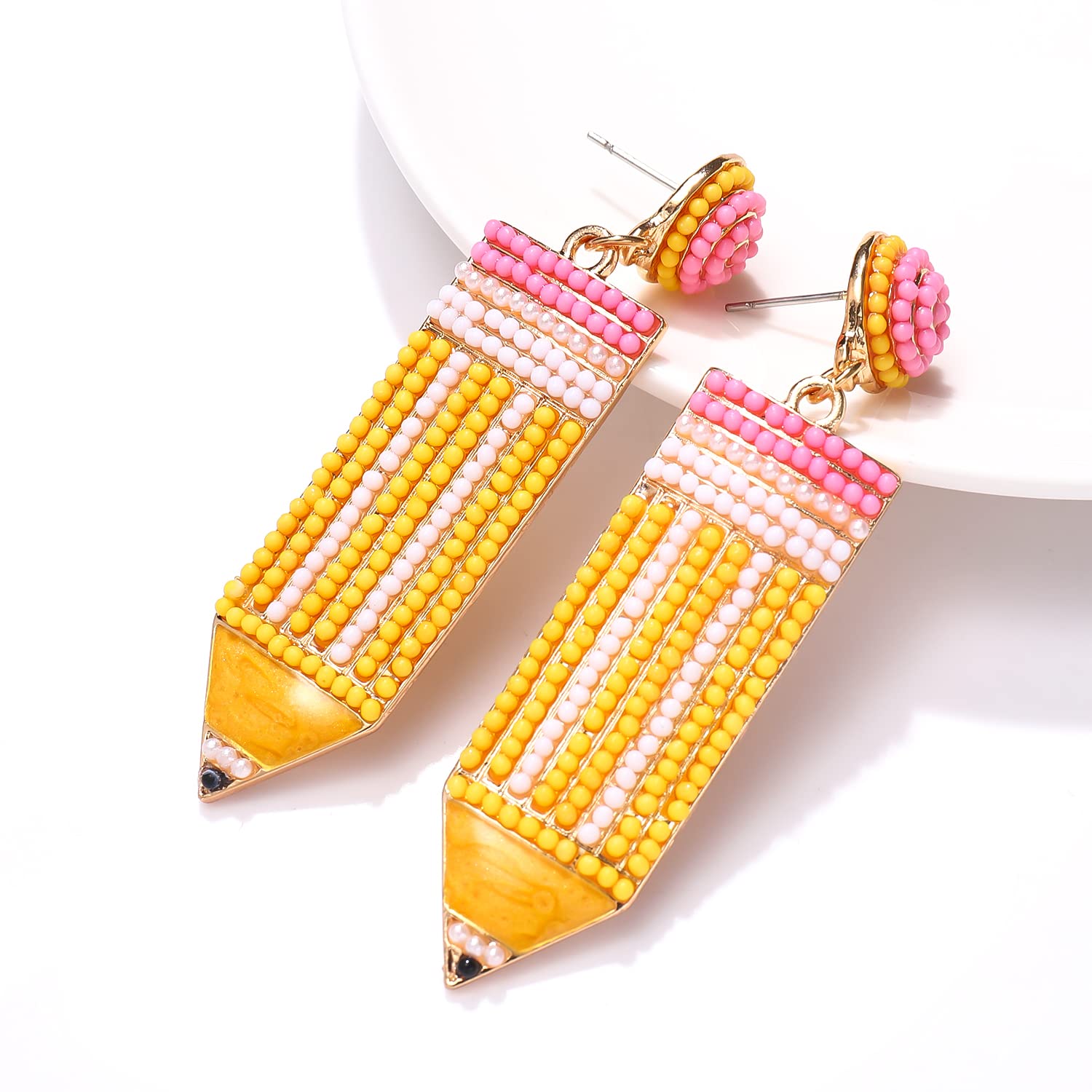 Handmade Beaded Pencil Drop Earrings for Women - Teacher Appreciation Gift, Back to School Jewelry, Dangle Earrings for Educators | Perfect for Classroom, Teacher's Day, and School Events