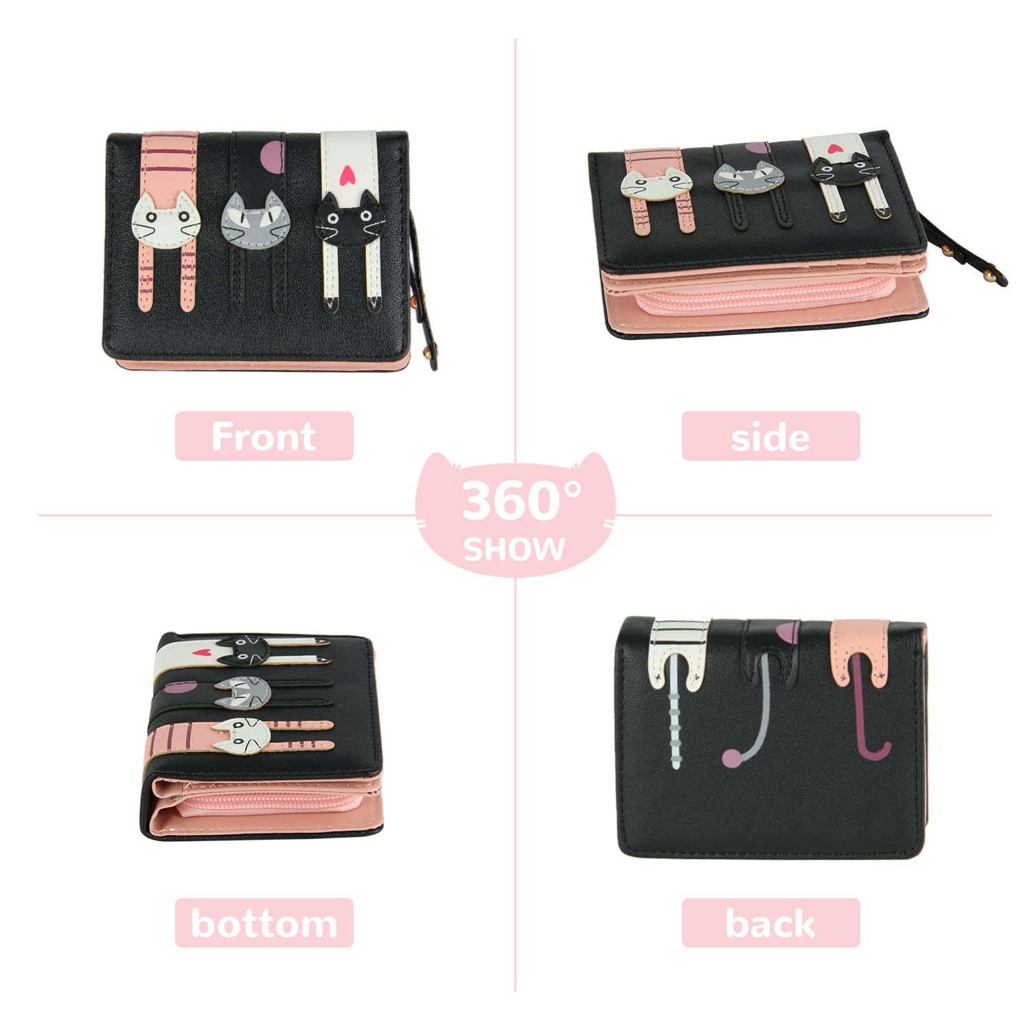 EVEOUT Women's Wallet PU Leather Bifold Purse with Coin Pocket & Card Slots - Stylish Compact Wallet for Everyday Use, Travel, and Gift Giving (Black)