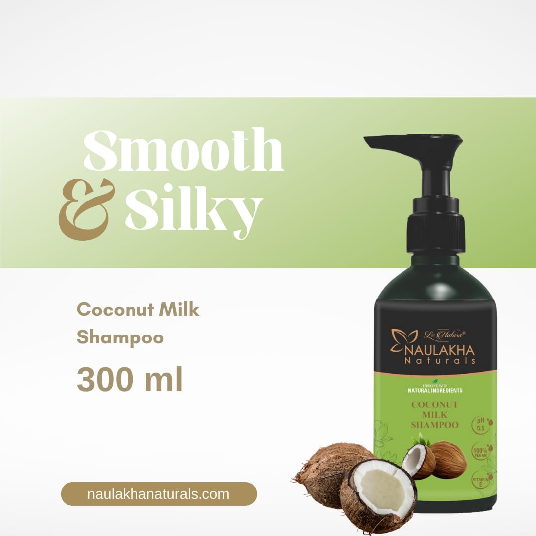 Naulakha Naturals Coconut Milk Shampoo 300ml - Sulfate & Paraben Free Hydrating Shampoo for All Hair Types | Promotes Healthy Shiny Soft Hair | Daily Use for Dry, Damaged & Curly Hair | Home & Salon Hair Care Solution