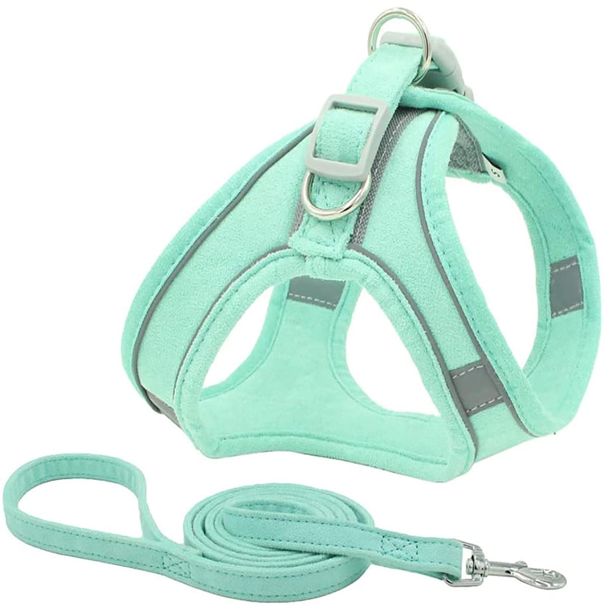 Adjustable Reflective Dog Harness and Leash Set - Soft Padded Pet Vest with Handle for Small & Medium Dogs & Cats (Green) - Perfect for Walking, Training & Outdoor Adventures