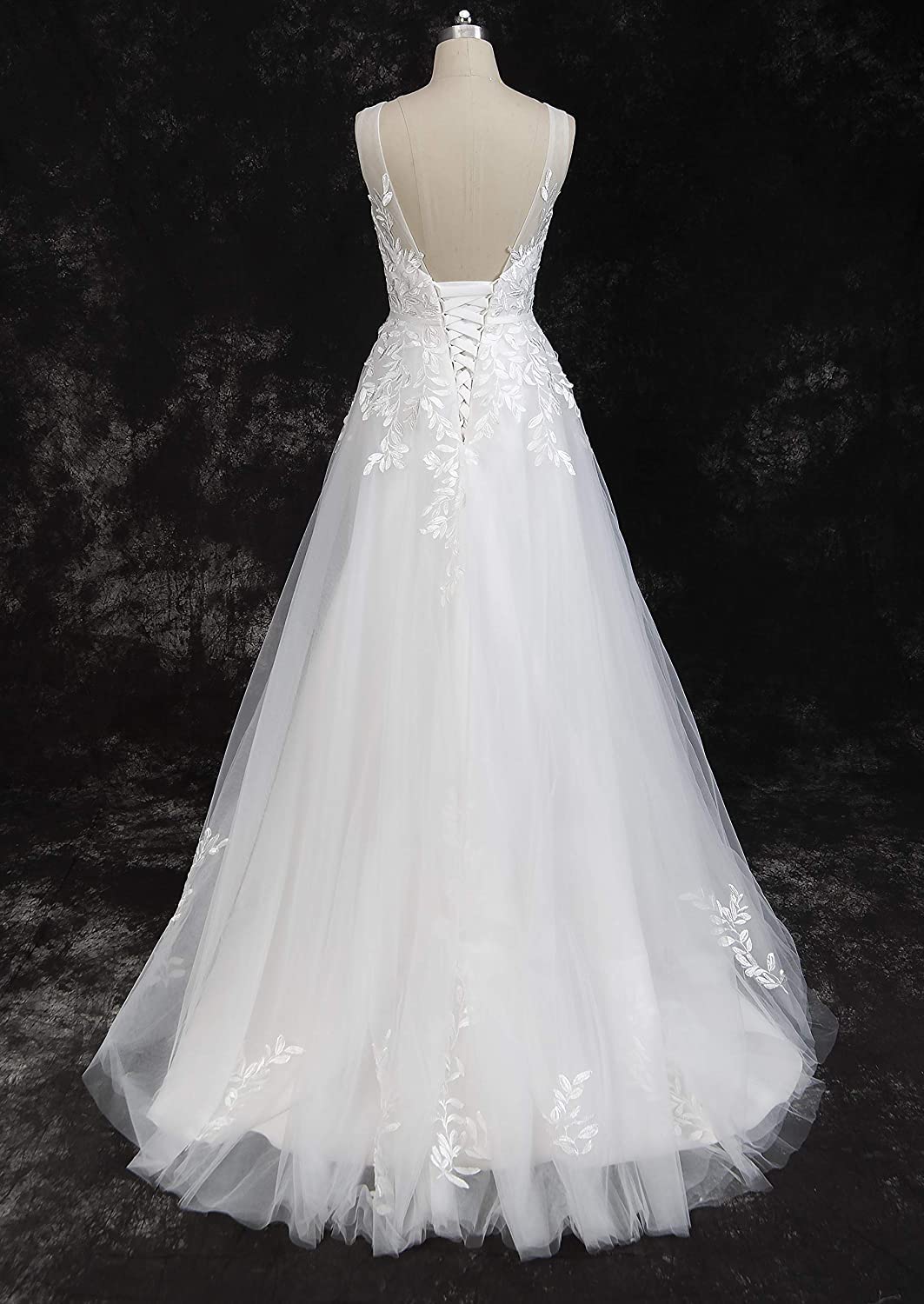 QXMYOO Elegant V-Neck Lace Tulle Beach Wedding Dress for Bride 2022 – Perfect for Summer Weddings, Beach Ceremonies & Boho Bridal Style