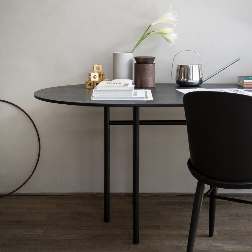 PRE ORDER AUDO CPH Snaregade Oval Dining Table - Black Steel Frame & Charcoal Linoleum Top | Modern Scandinavian Design for Dining Room & Open-Plan Living Spaces