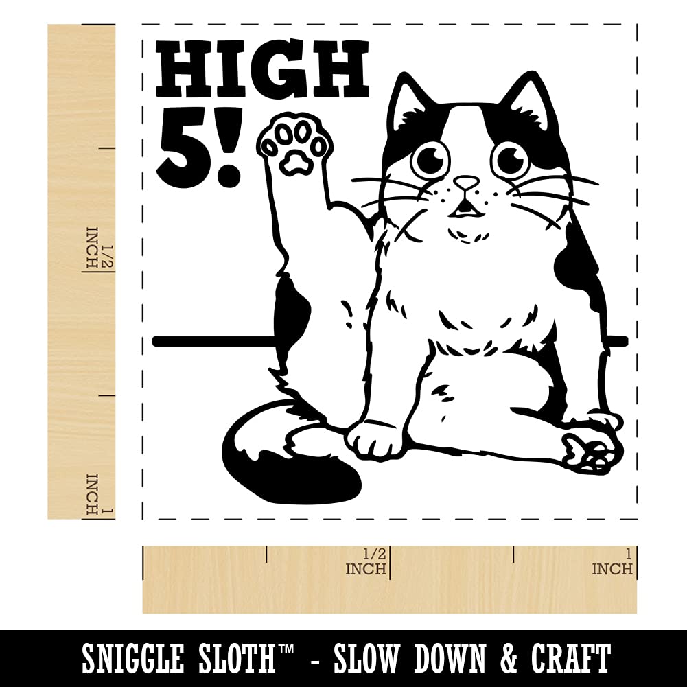 Cat Stretching Leg High Five Self-Inking Rubber Stamp - 1 Inch Small Stamp with Red Ink - Perfect for DIY Scrapbooking, Card Making & Craft Projects