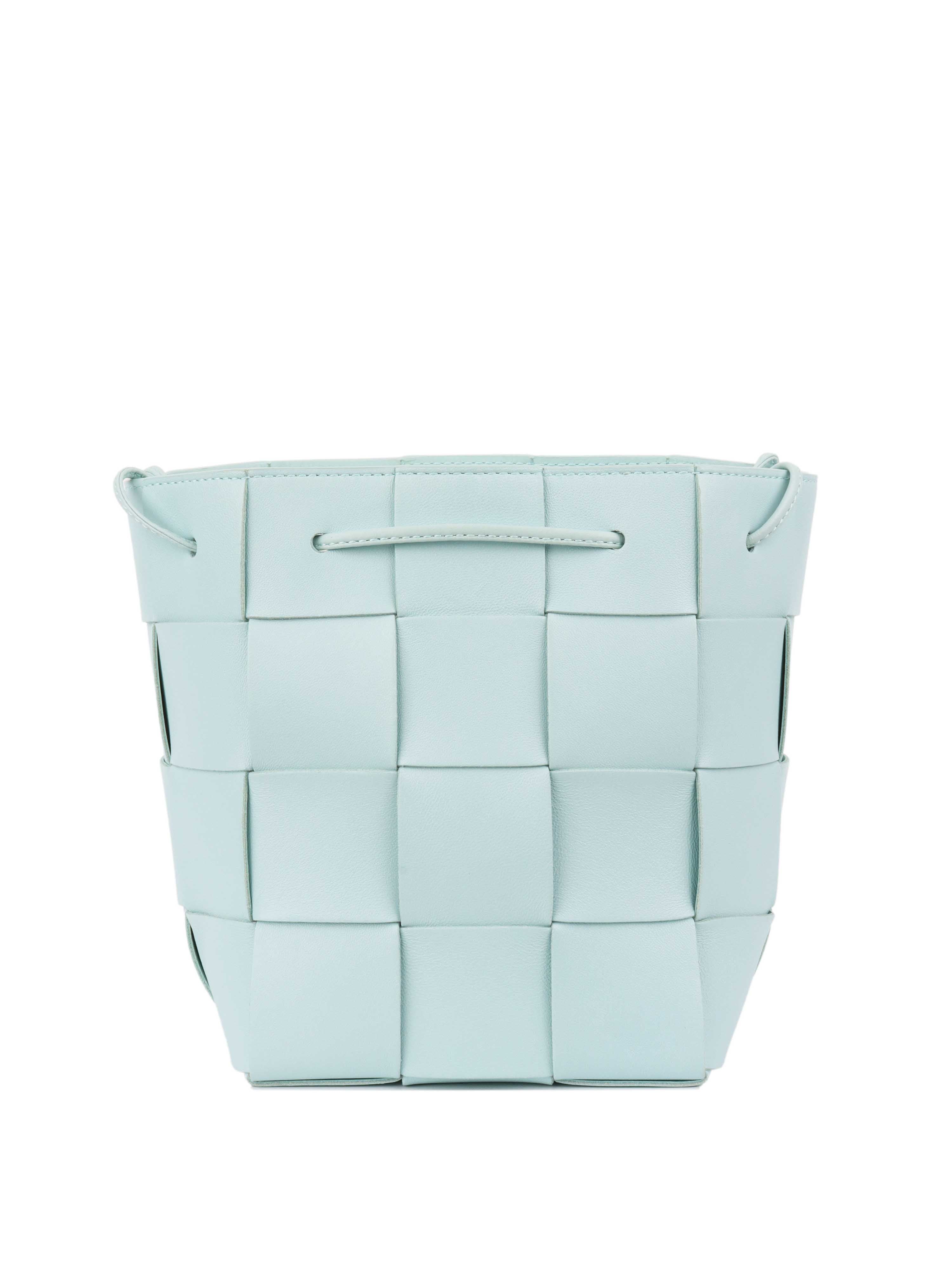 Bottega Veneta Light Blue Small Intrecciato Cassette Bucket Bag - Stylish Crossbody Purse for Women, Perfect for Daily Use, Travel & Date Night