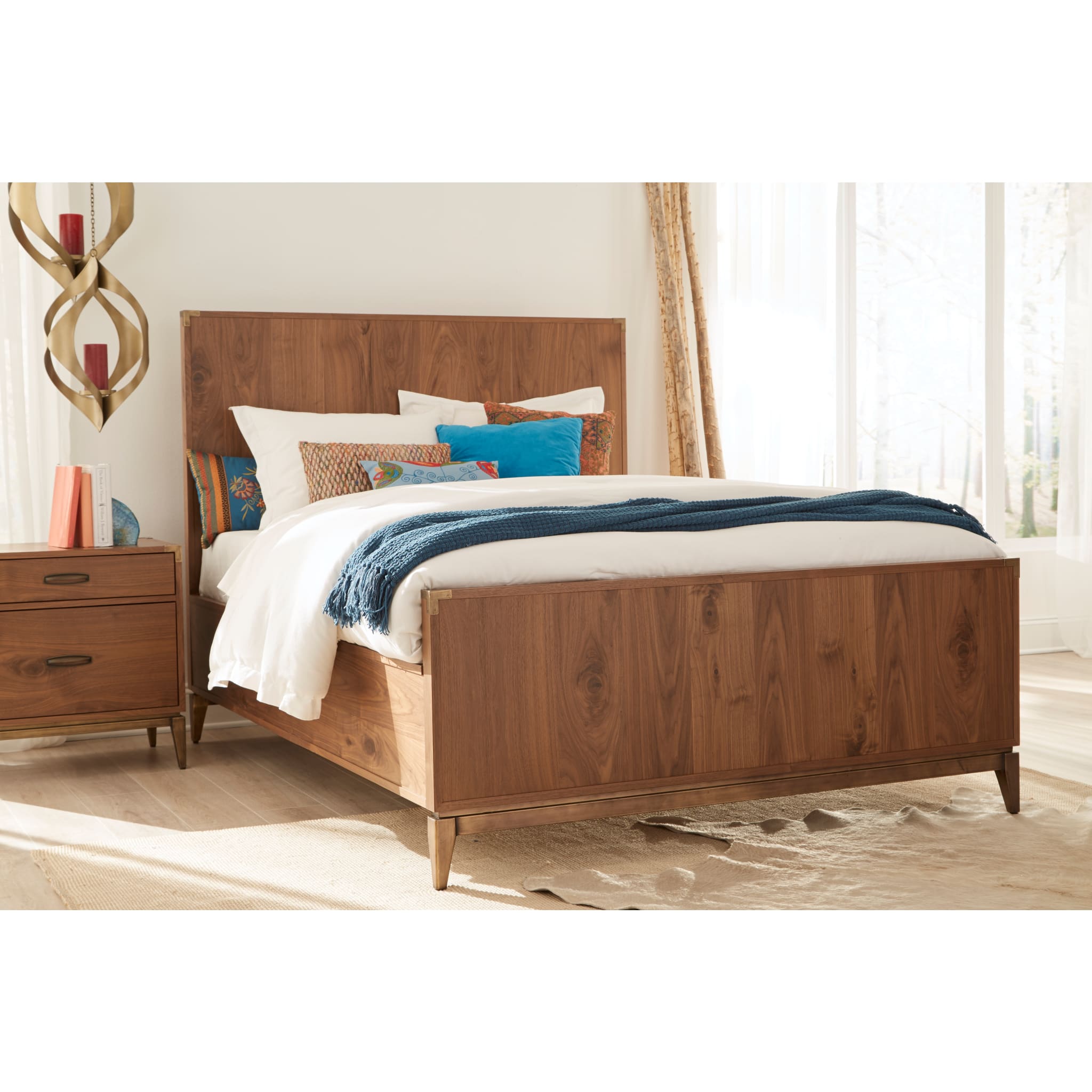 Adler Solid Wood Panel Bed Frame - Natural Walnut Finish, Queen Size Bed with Headboard | Modern Farmhouse Bedroom Furniture for Master & Guest Rooms