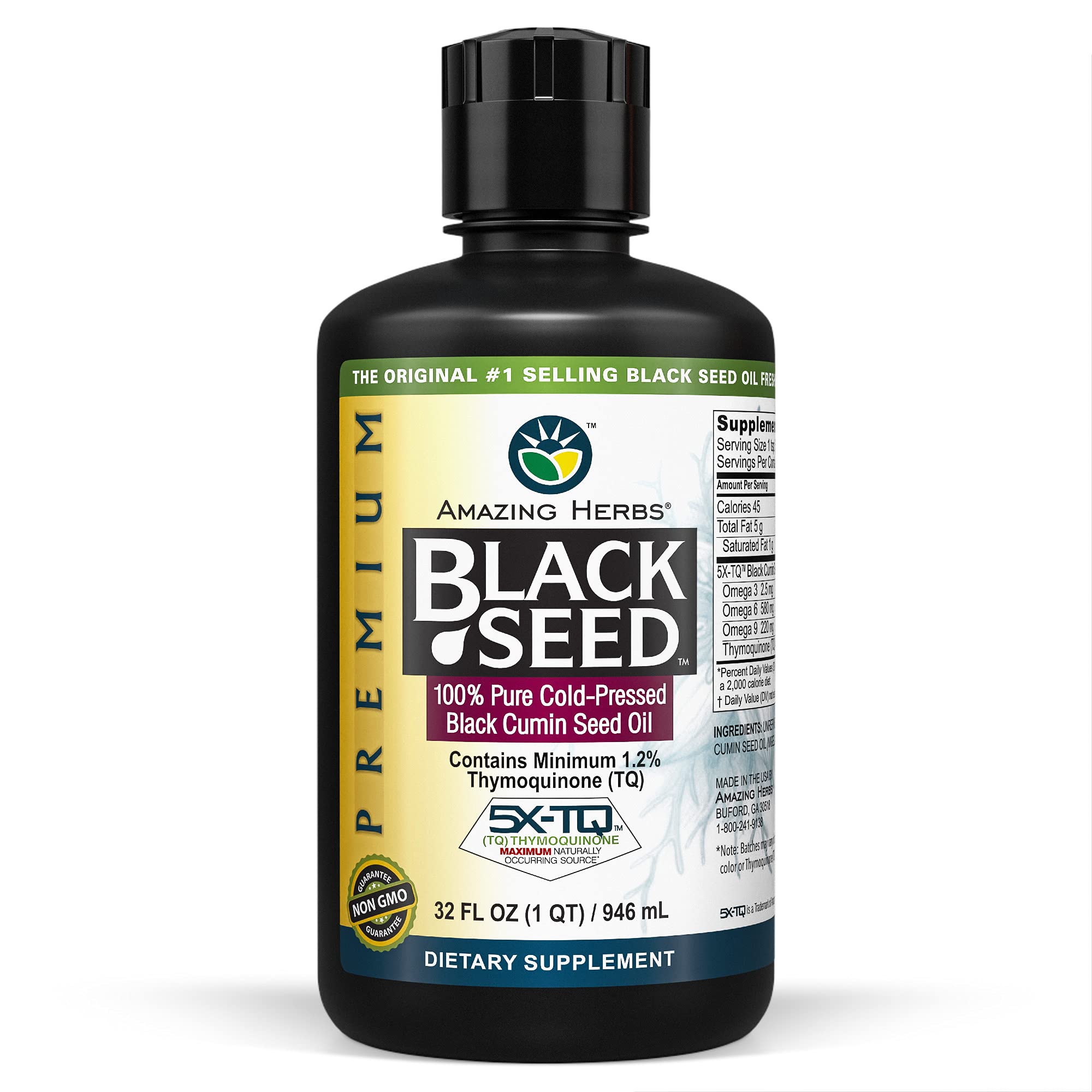 Premium Cold-Pressed Black Seed Oil (Nigella Sativa) - 32 Fl Oz for Digestive Health, Immune Support, Brain Function & Joint Mobility | Gluten-Free, Non-GMO | Perfect for Daily Wellness & Natural Remedies