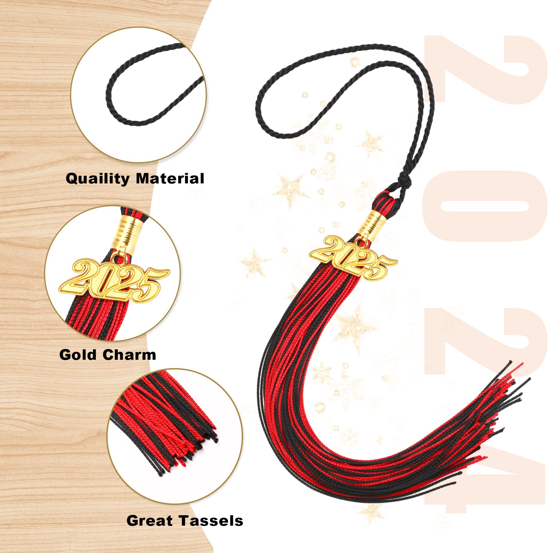 2025 Graduation Tassels - 20Pcs Black & Red Graduation Cap Tassels for High School & College Commencement Ceremonies - Perfect for 2025 Graduation Gifts, Yearbook Photos & Graduation Party Decorations