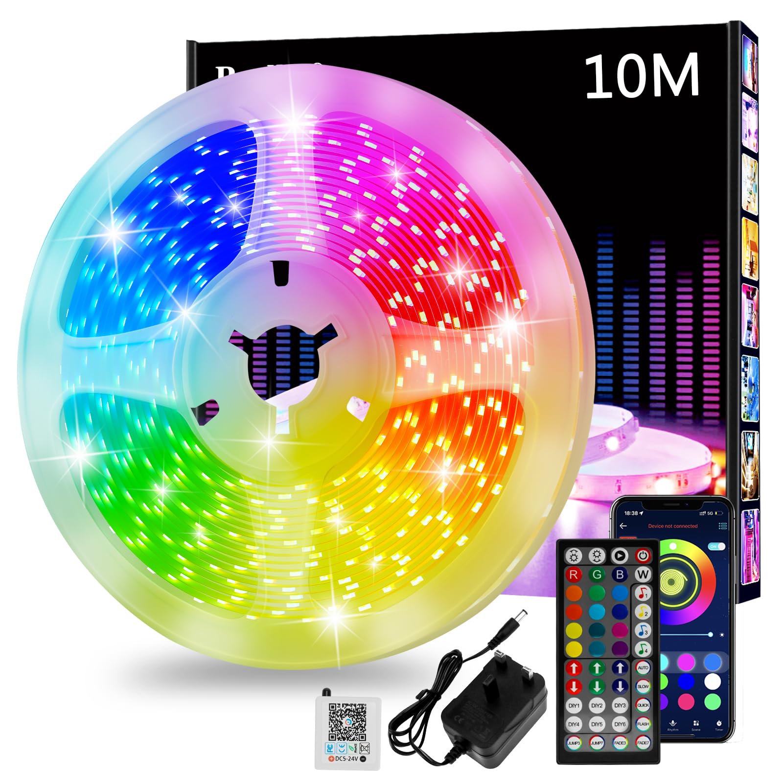 Smart RGB LED Strip Lights 10m - App & Remote Control, Music Sync, Cuttable Design - Perfect for Bedroom, Gaming Room, and Home Decoration
