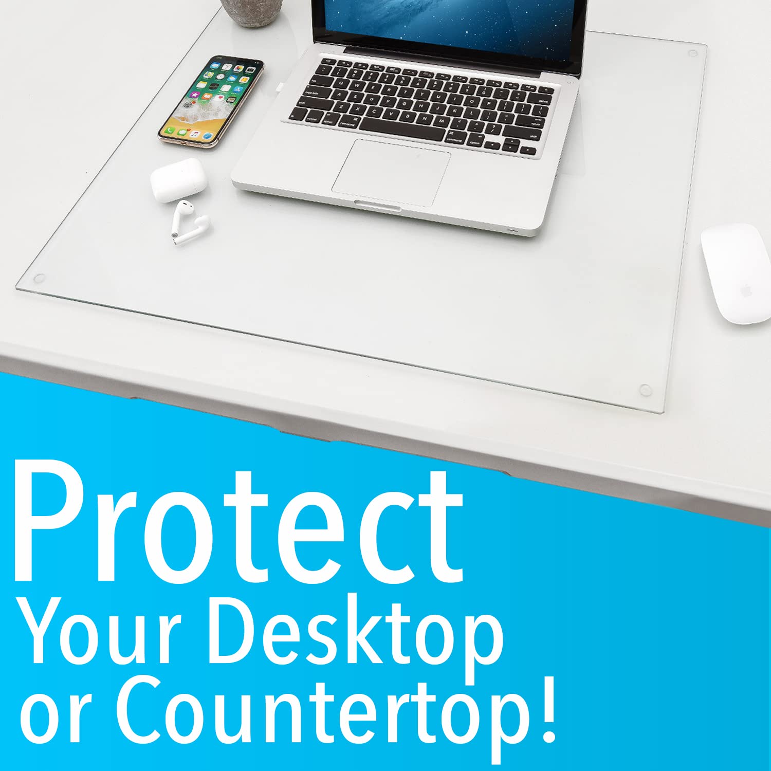 IMPRESA 19x24 Inches Tempered Glass Desk Mat - Premium Mouse Pad for Computers & Laptops - Durable Dry Erase Writing Surface - Perfect for Office, Gaming & Home Workspace