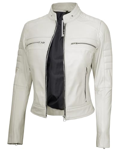 Cafe Racer - Women Off White Leather Jacket