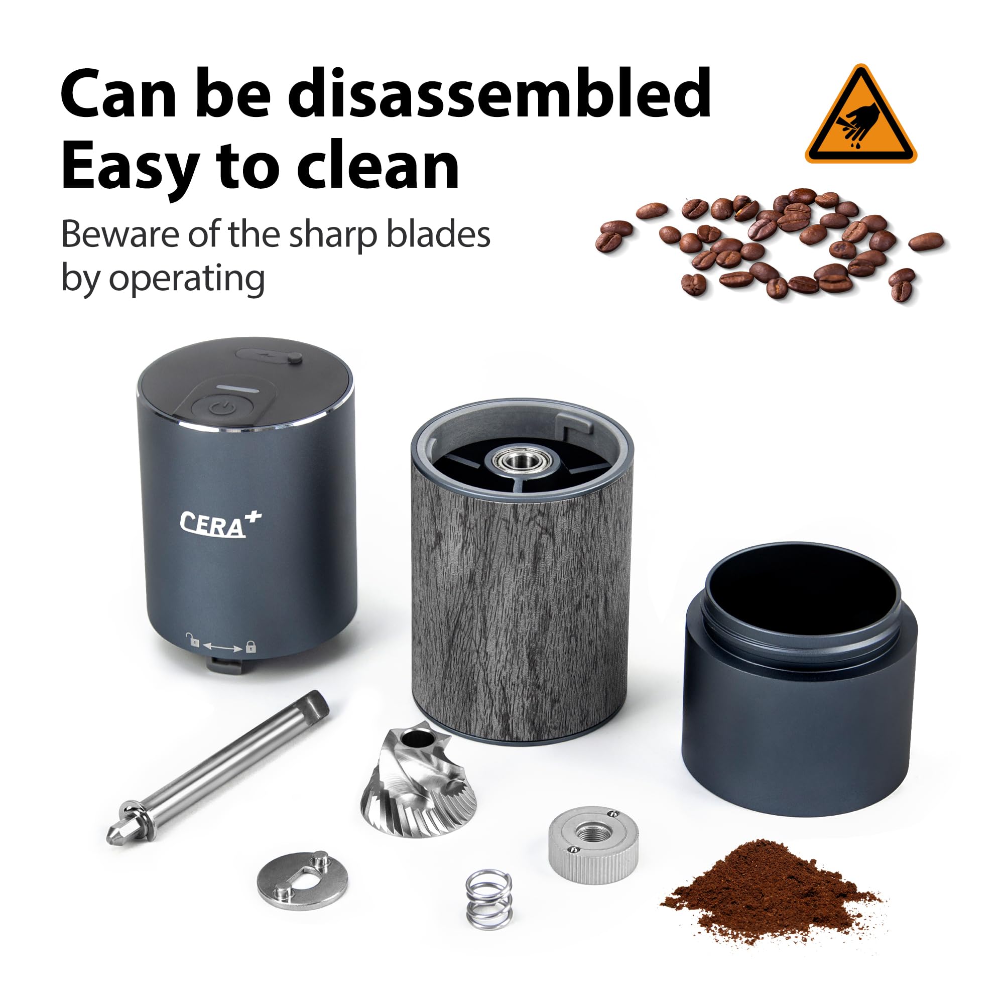 Premium CERA+ Electric Burr Coffee Grinder - Professional Espresso Machine Companion for Home, Travel & Camping | Portable Gold-Tone Coffee Bean Mill for Fresh Brews Anywhere