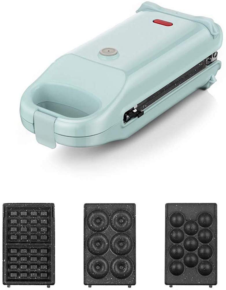 3-in-1 Sandwich Toaster & Waffle Maker with Donut Maker - 700W Non-Stick Electric Griddle with Automatic Temperature Control - Perfect for Breakfast, Snacks and Family Cooking (Blue)