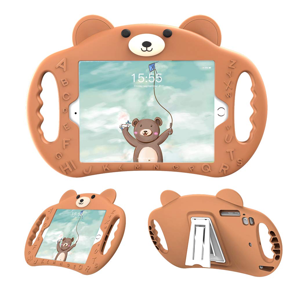 Shockproof Kids iPad Air 1/2 / iPad Pro 9.7 / 5th & 6th Gen Case - Heavy Duty Protective Silicone Cover with Handle Stand for Boys & Girls (Brown) | Perfect for School, Travel & Home Use