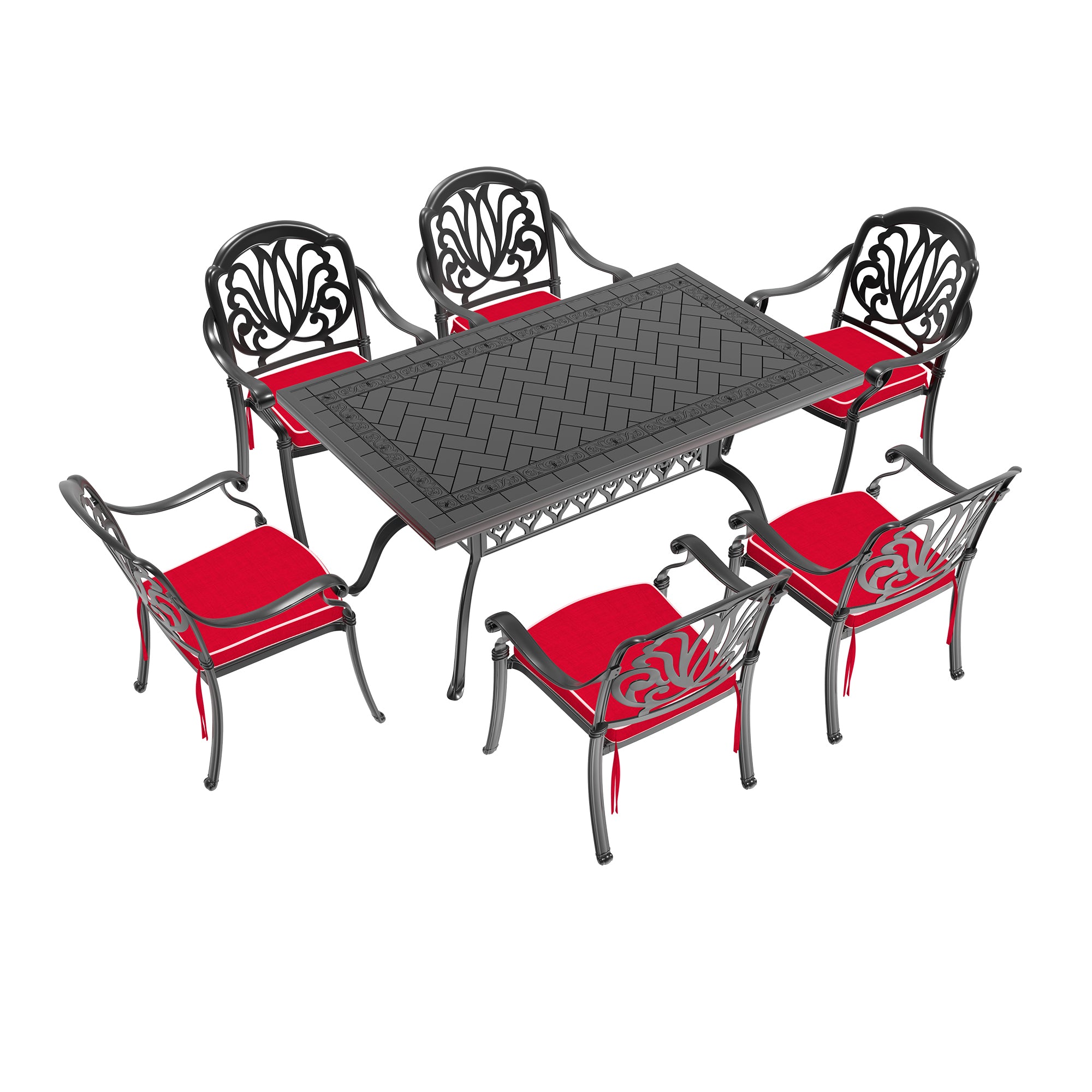 7-Piece Cast Aluminum Patio Furniture Set with Cushions - Outdoor Dining & Lounge Chairs in Random Colors - Perfect for Garden, Poolside & Backyard Relaxation
