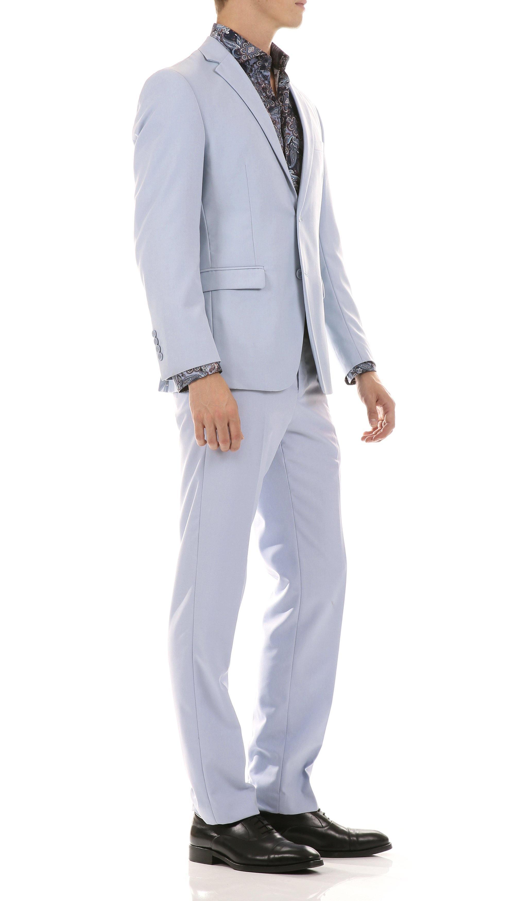Oslo Collection Slim Fit 2 Piece Suit for Men - Sky Blue Formal Business Attire | Perfect for Weddings, Office Meetings & Special Occasions