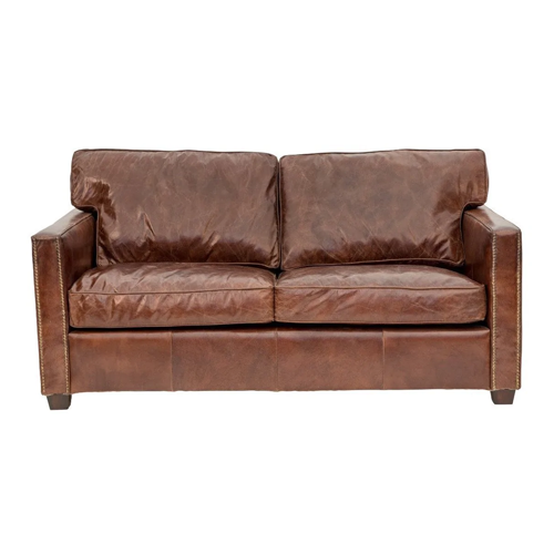 Premium Camden Leather 2-Seater Sofa in Aged Brown - Luxurious Genuine Leather Couch for Living Room, Lounge & Office