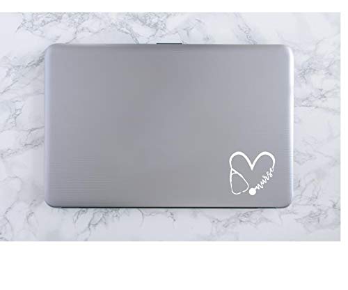 Nurse Heart Vinyl Decal - White 4.5 x 4.3 Inch - Made in USA by Foxtail Decals - Waterproof Sticker for Car Windows, Laptops, Tablets, Water Bottles - Perfect for Nurses, Medical Professionals & Healthcare Appreciation Gifts