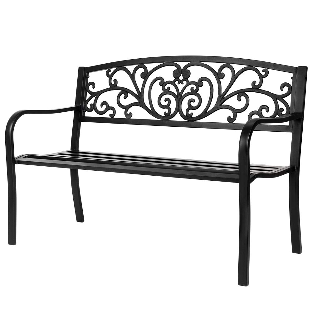 Elegant Antique-Designed Metal Garden Bench Cushion - Durable Outdoor Seat Cushion for Porch, Park & Yard - Waterproof & Comfortable (Black) - Perfect for Relaxing in Gardens, Patios & Outdoor Spaces