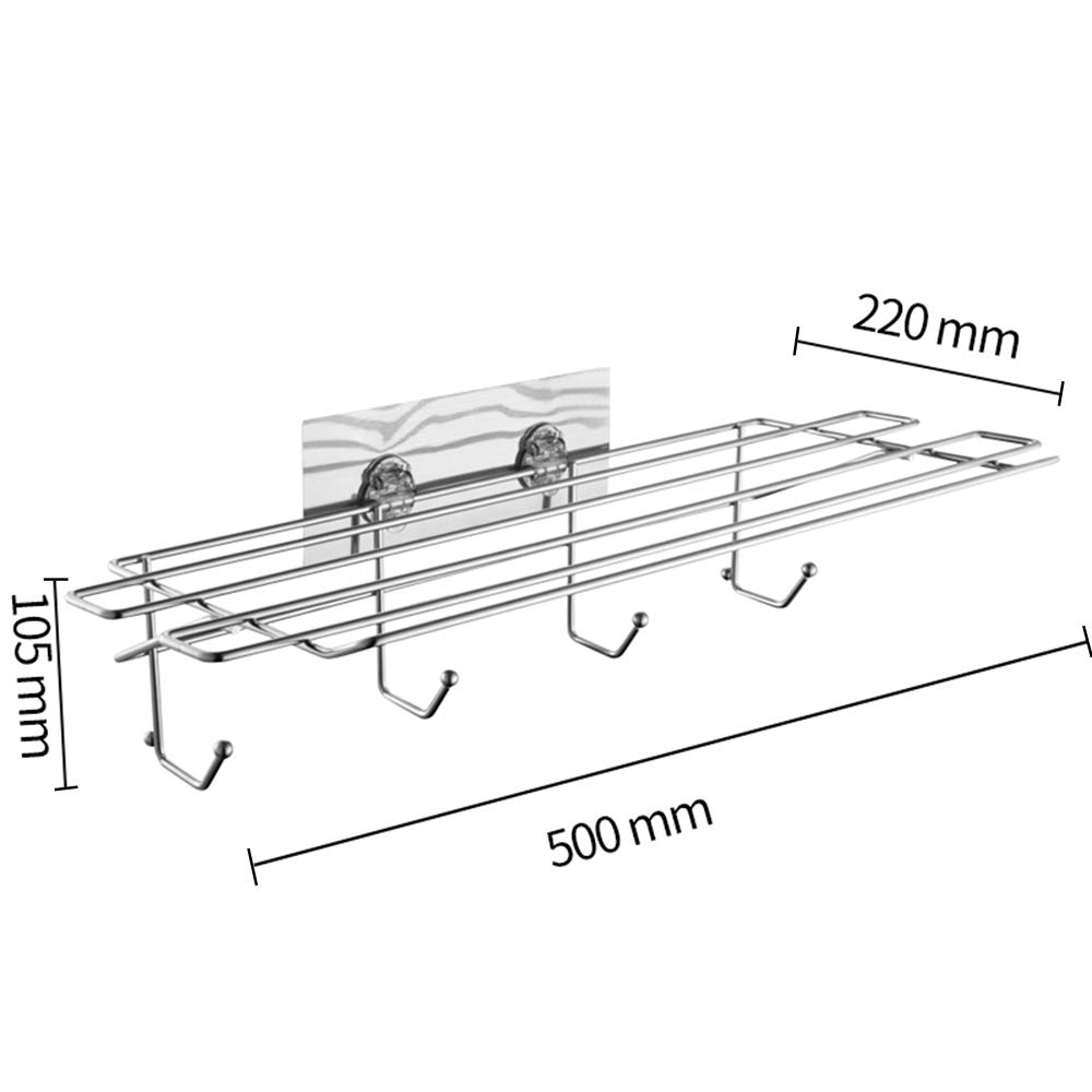 Stainless Steel Shower Shelf & Bath Towel Holder - No Drill Adhesive Wall Mounted Towel Rack with Hooks & Storage Shelf (19.88 Inch) - Perfect for Bathroom, Hotel & Spa Organization - LT-82010