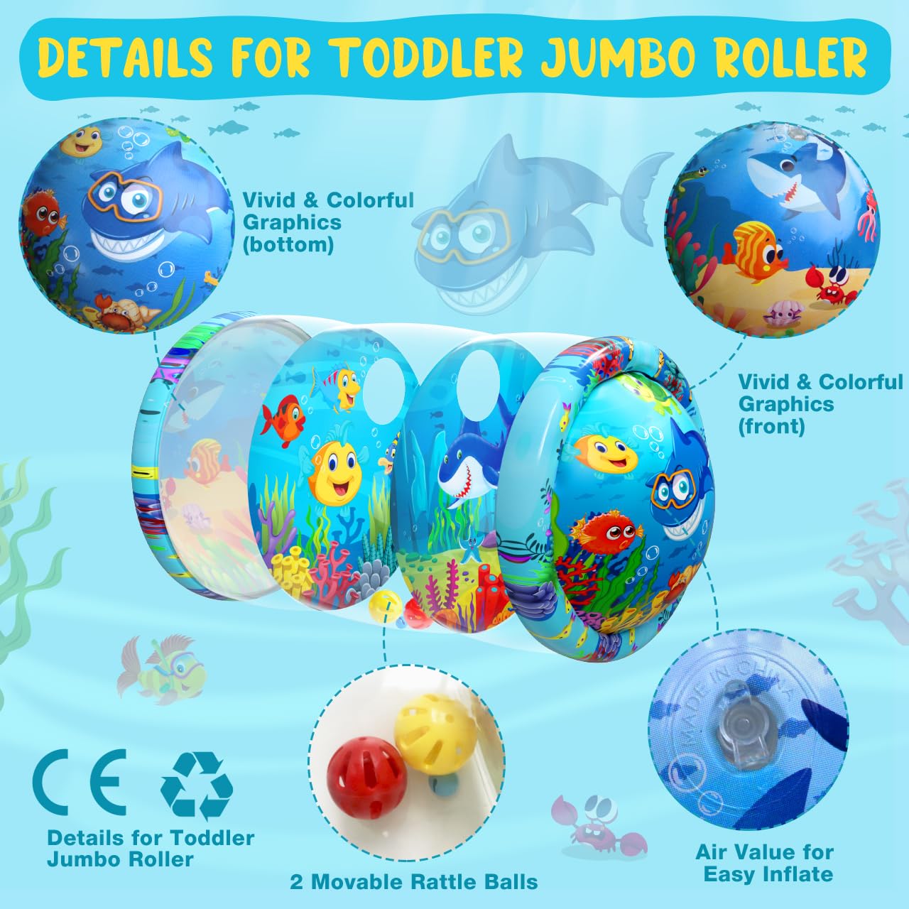 Inflatable Tummy Time Toys for Babies 6-12 Months - Sensory Rolling Crawling Developmental Toys for Infant Toddlers - Perfect Baby Shower Gift & Early Learning Activity Toy for Boys & Girls - Great for Playtime, Daycare & Motor Skill Development