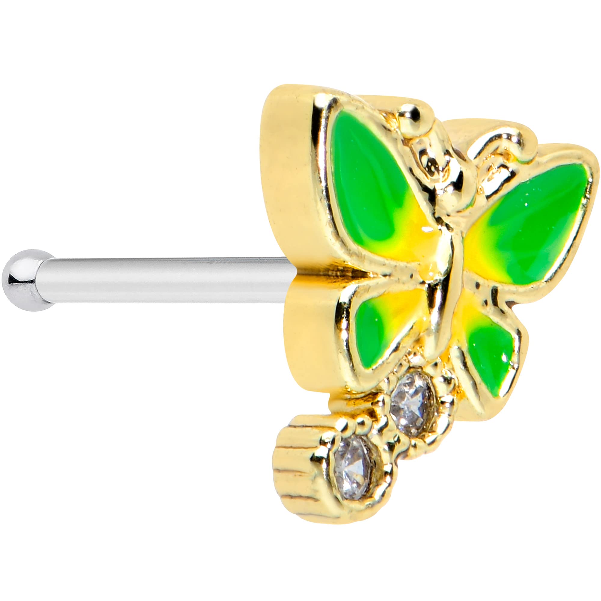 20G PVD Steel Green Wing Butterfly Nose Ring - Body Candy Women's Nose Stud & Nose Bone Piercing Jewelry (1/4