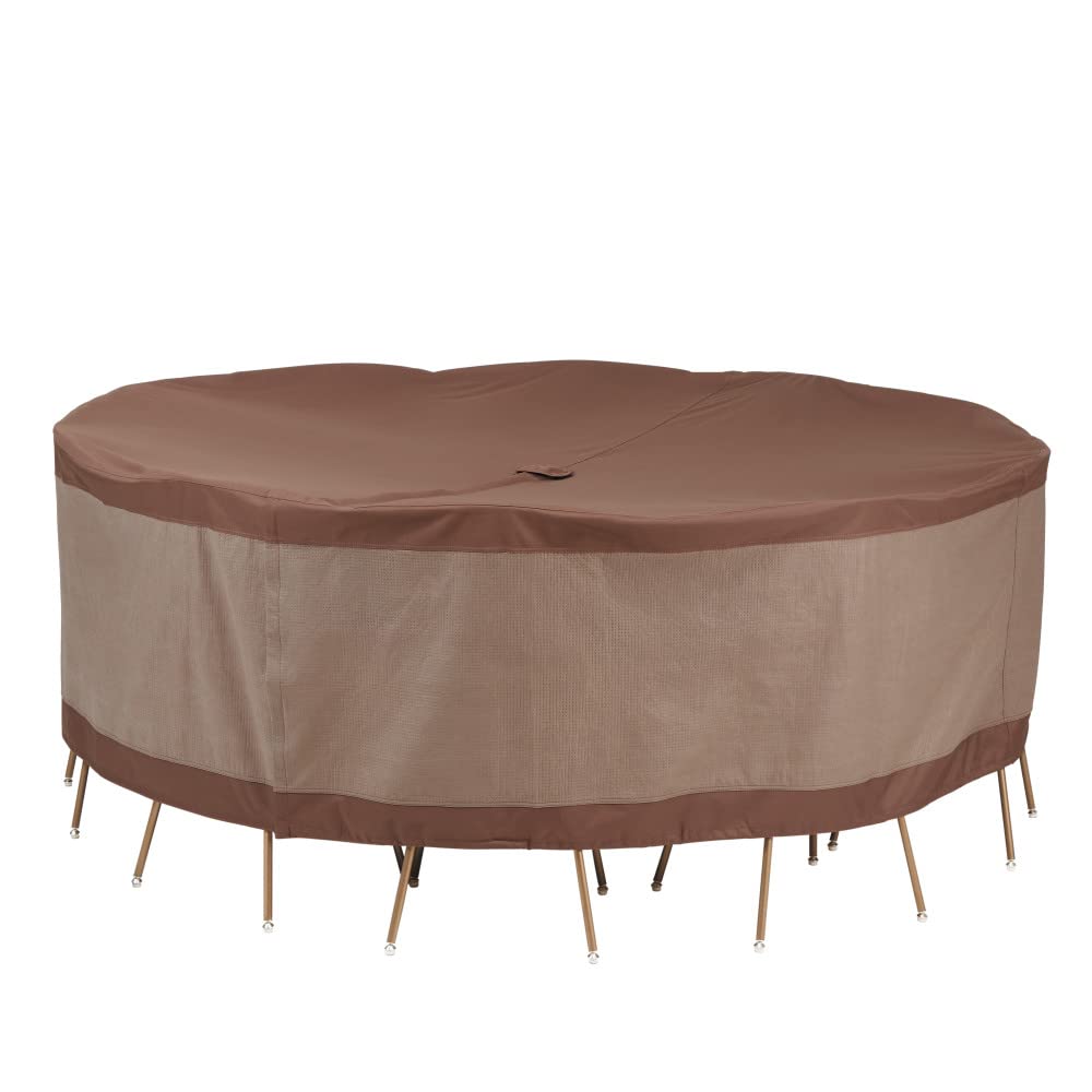 Duck Covers Ultimate Waterproof 94 Inch Round Patio Table and Chair Set Cover with Umbrella Hole - Heavy Duty Outdoor Furniture Protection for All Seasons | Perfect for Backyard, Garden, and Poolside Use
