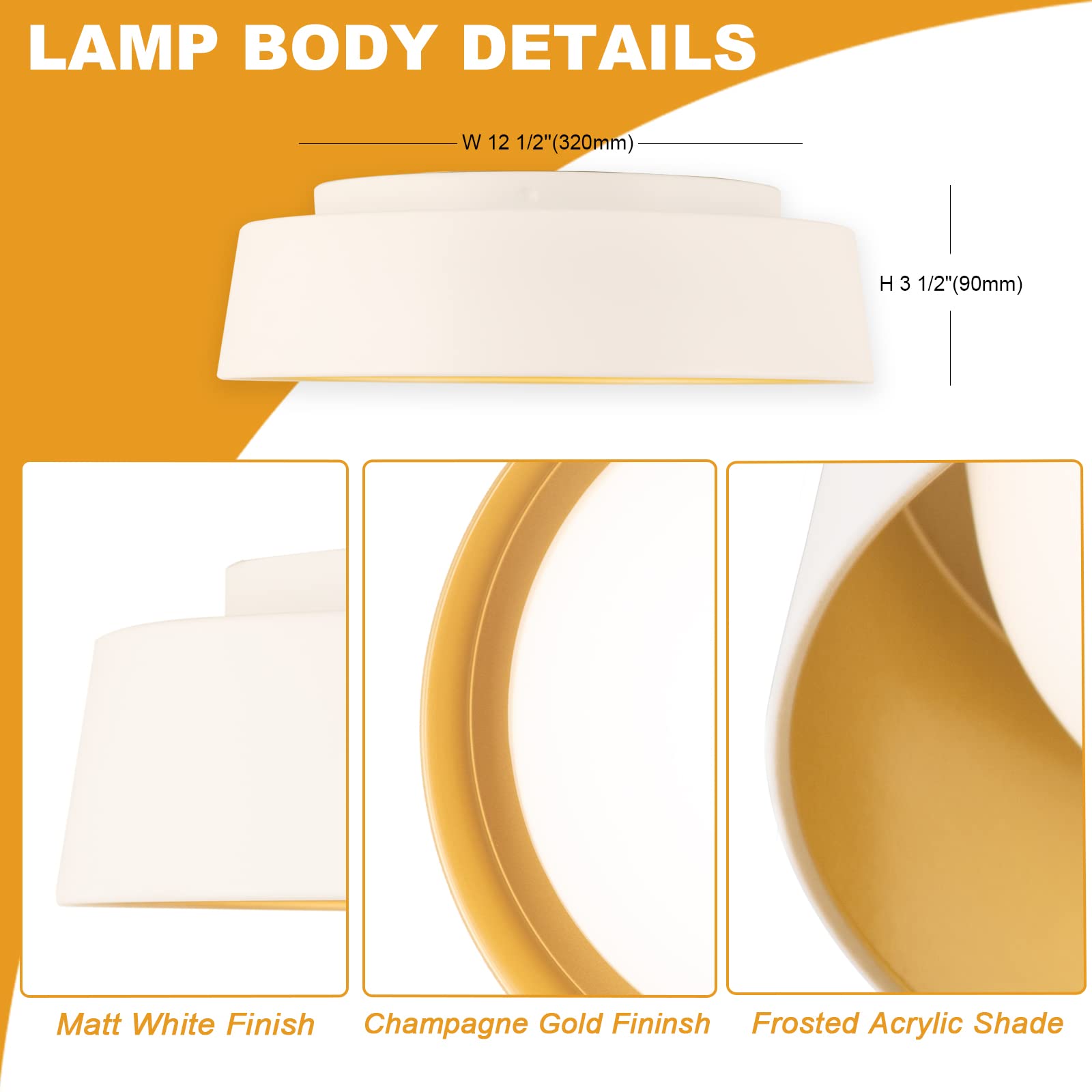 12.5 Inch LED Flush Mount Ceiling Light Fixture - 26W Super Bright 1350 Lumen - 3 Color Temperatures (3000K/4000K/5000K) - Matte White with Gold Accent - Dimmable LED Ceiling Light for Bedroom, Hallway, Bathroom & Outdoor Use - Perfect for Modern Home Lighting and Commercial Spaces