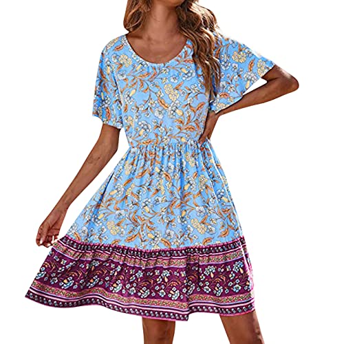 Women's Floral Print Tunic Dress - Long Sleeve Summer Mini Dress with Ruffle & Elastic Waist | A-Line Casual Wear for Beach, Party & Everyday Outfits