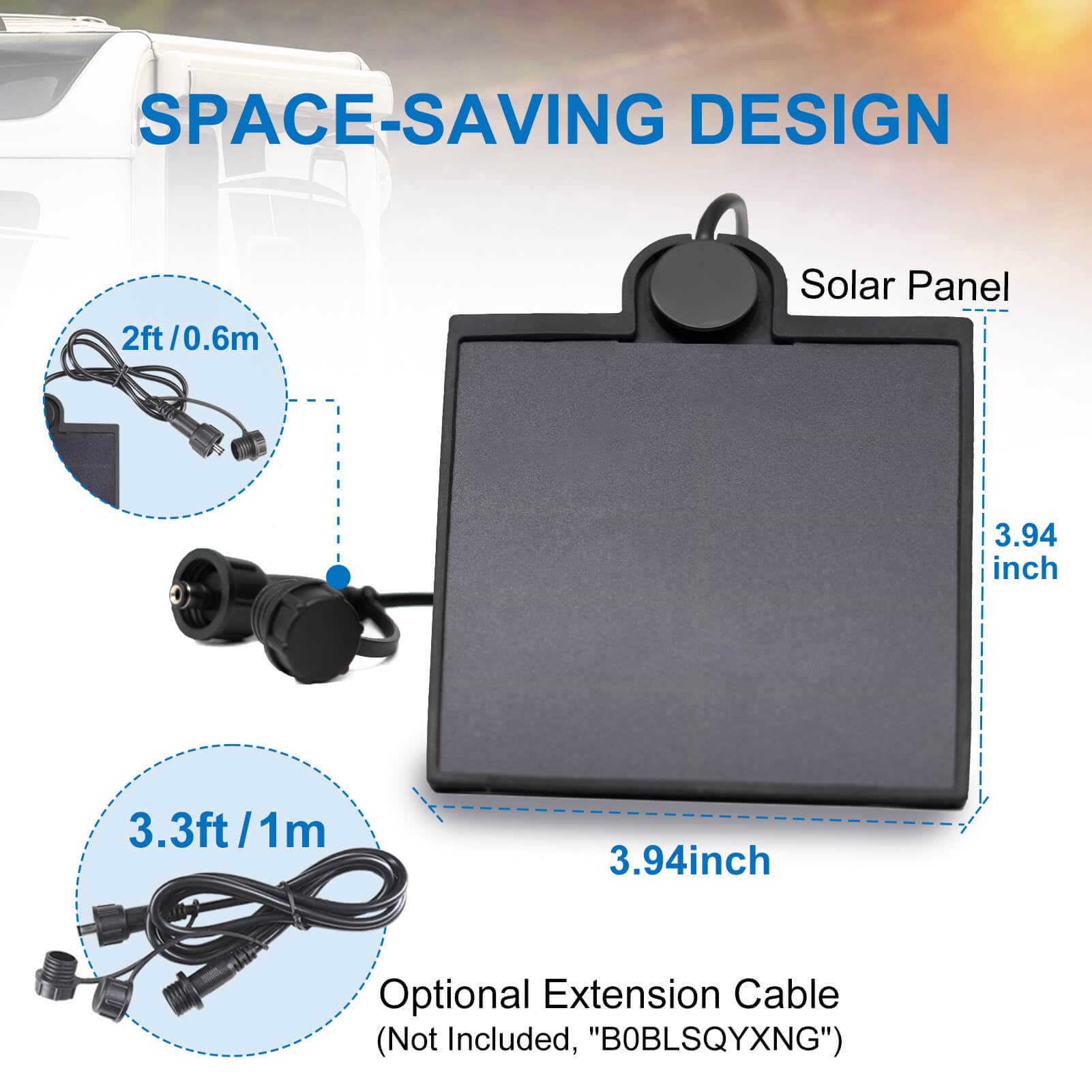 1.6W Solar Panel for Magnetic WiFi Backup Camera - IP67 Waterproof, 2ft/0.6m Cable - Perfect for RV, Truck & Trailer Backup Camera Systems